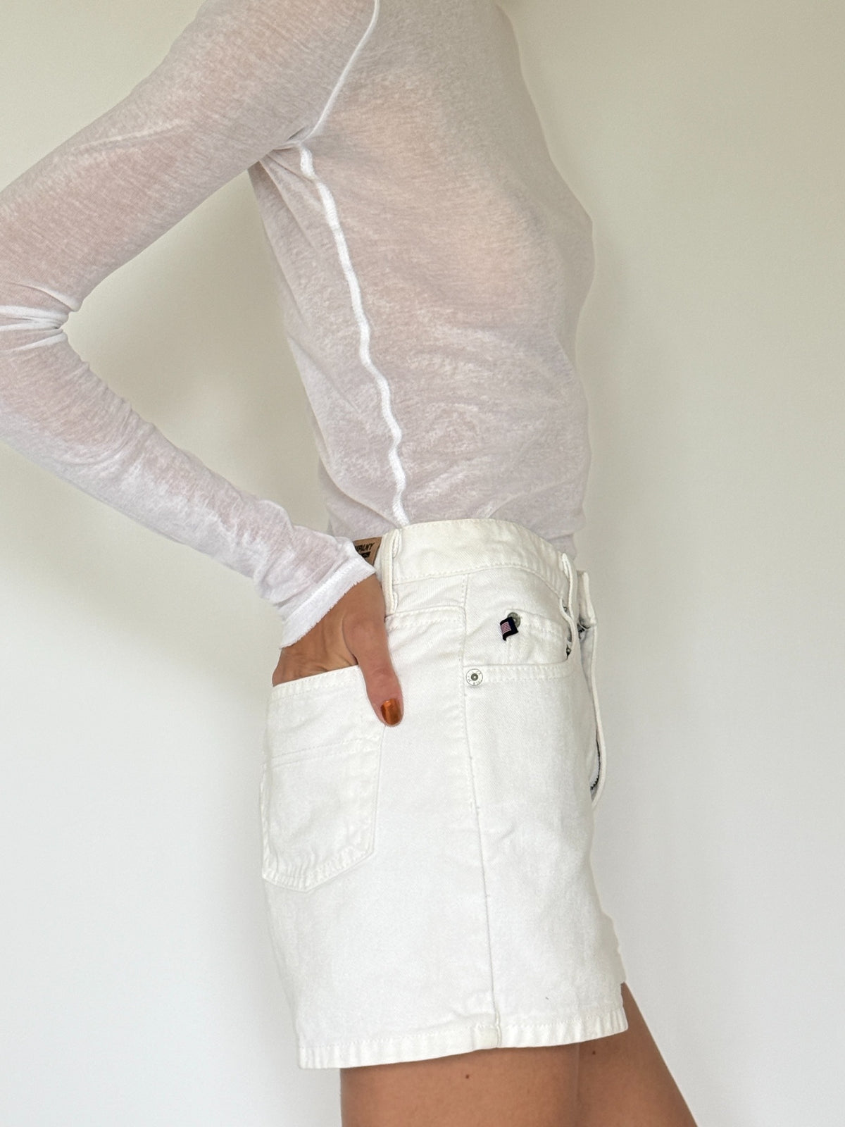 Vintage Ralph Lauren denim shorts white side view