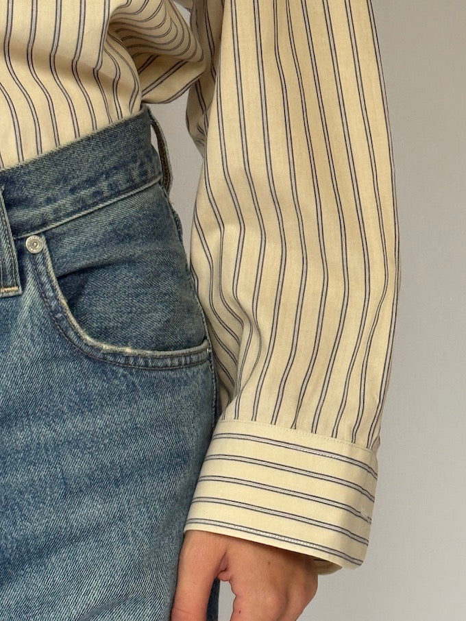 Vintage Striped Button-Down Shirt Cream & Navy 6506