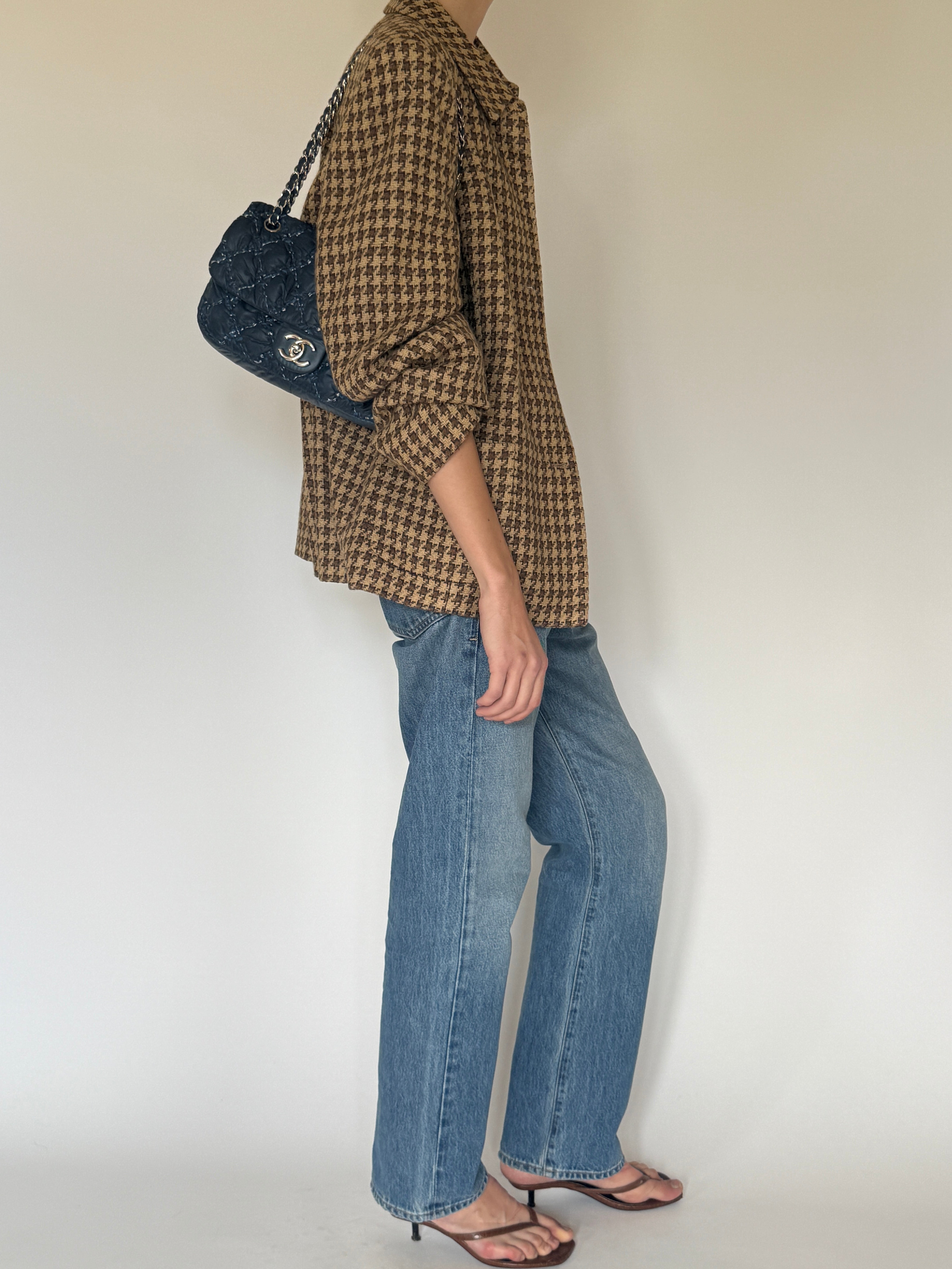 Vintage brown houndstooth wool blend blazer side view