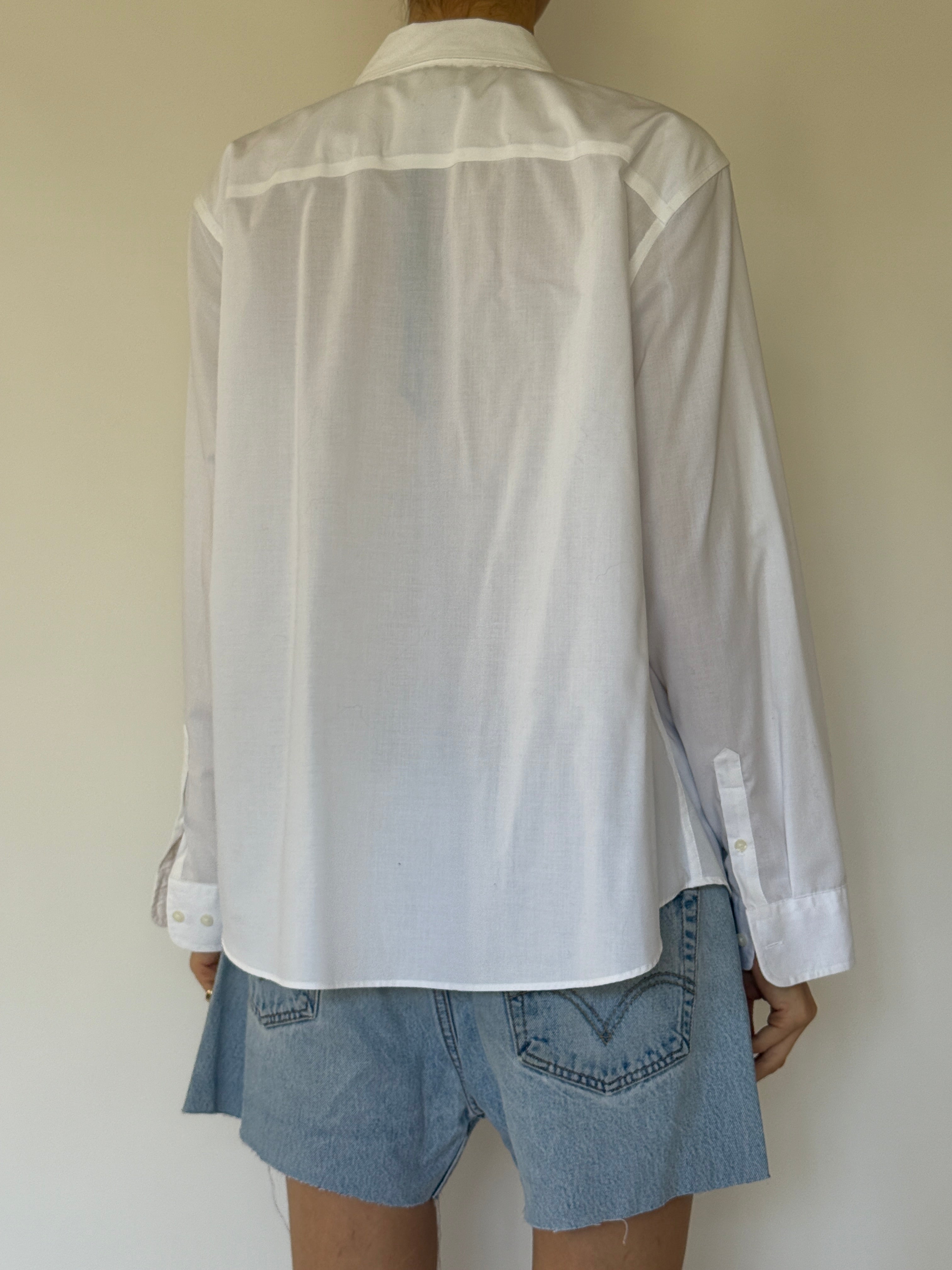 Vintage classic white button-up shirt back view