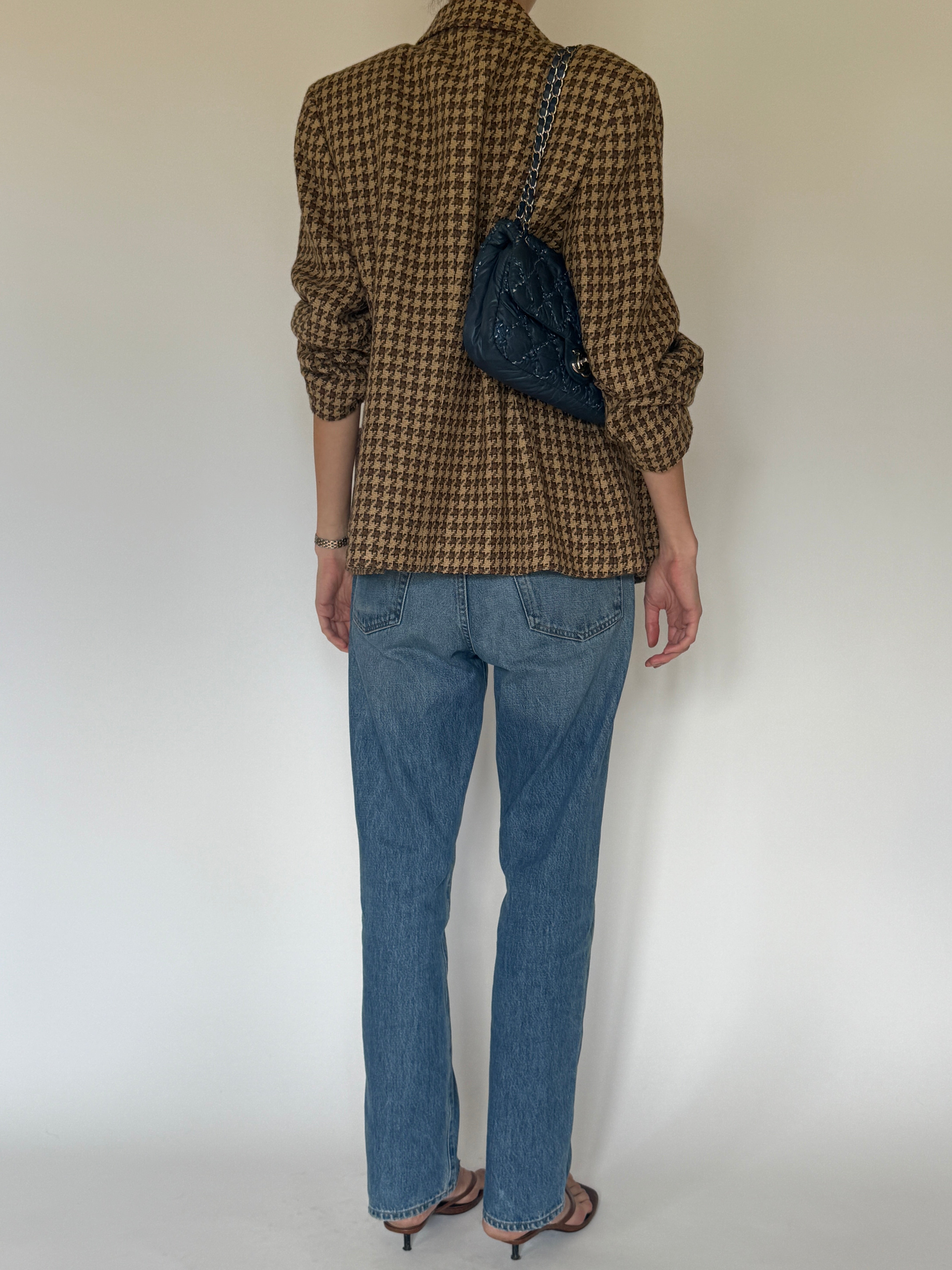 Vintage brown houndstooth wool blend blazer back view