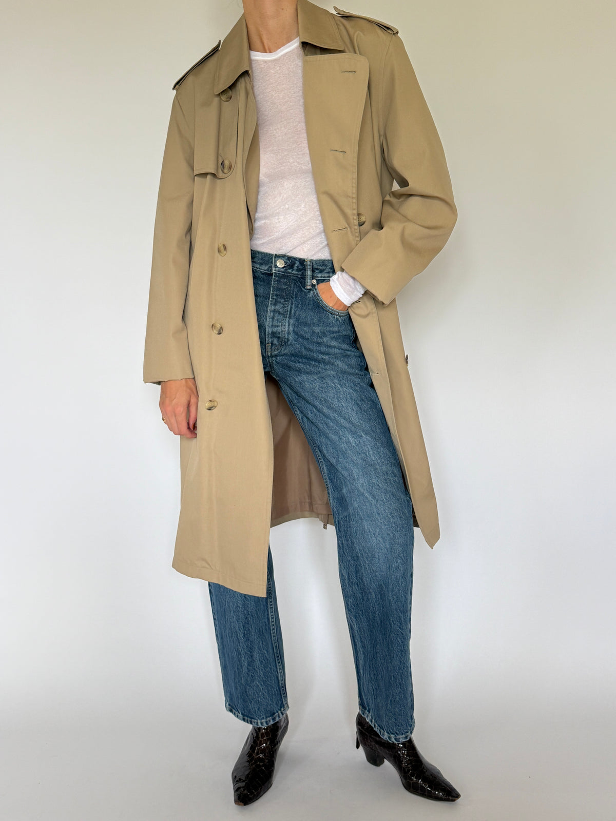 Vintage Classic Belted Trench Coat Tan 8090