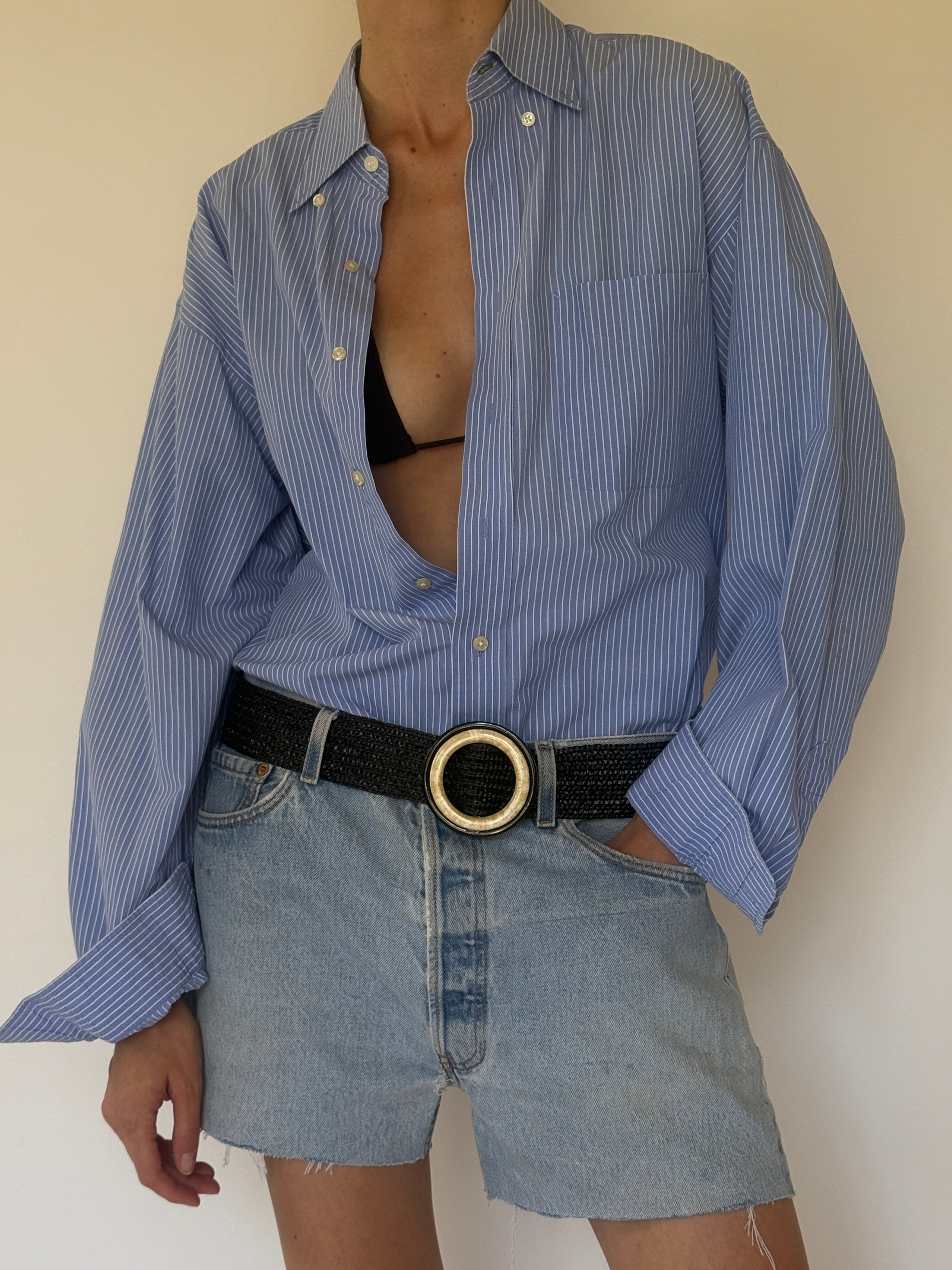 Vintage oversized blue striped shirt front view