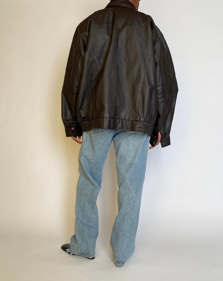 VINTAGE OVERSIZED DARK BROWN BOMBER-LIKE LEATHER JACKET 4520