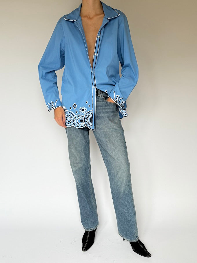 Vintage Sky Blue Embroidered Blouse 6496