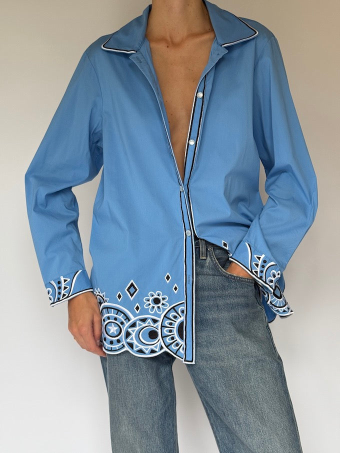 Vintage Sky Blue Embroidered Blouse 6496