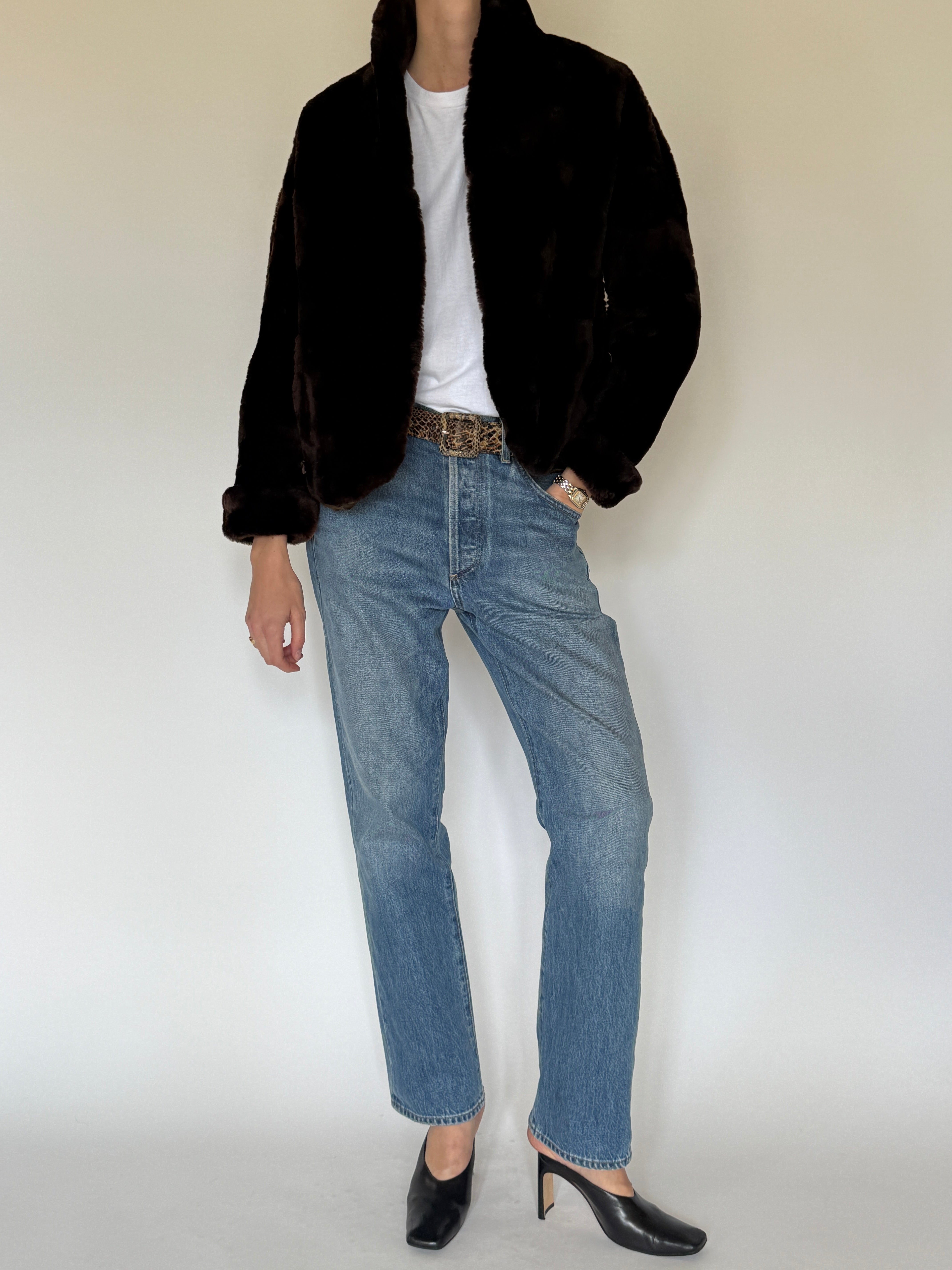 Vintage faux fur jacket front view