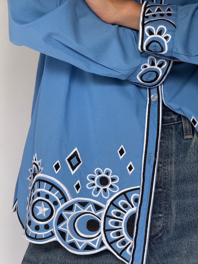 Vintage Sky Blue Embroidered Blouse 6496