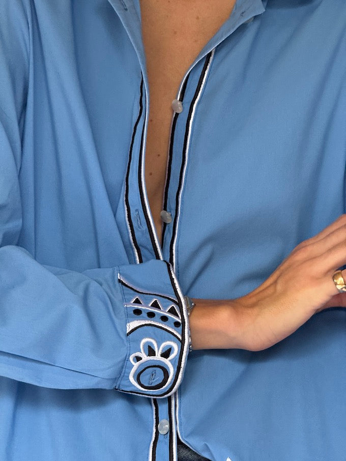 Vintage Sky Blue Embroidered Blouse 6496