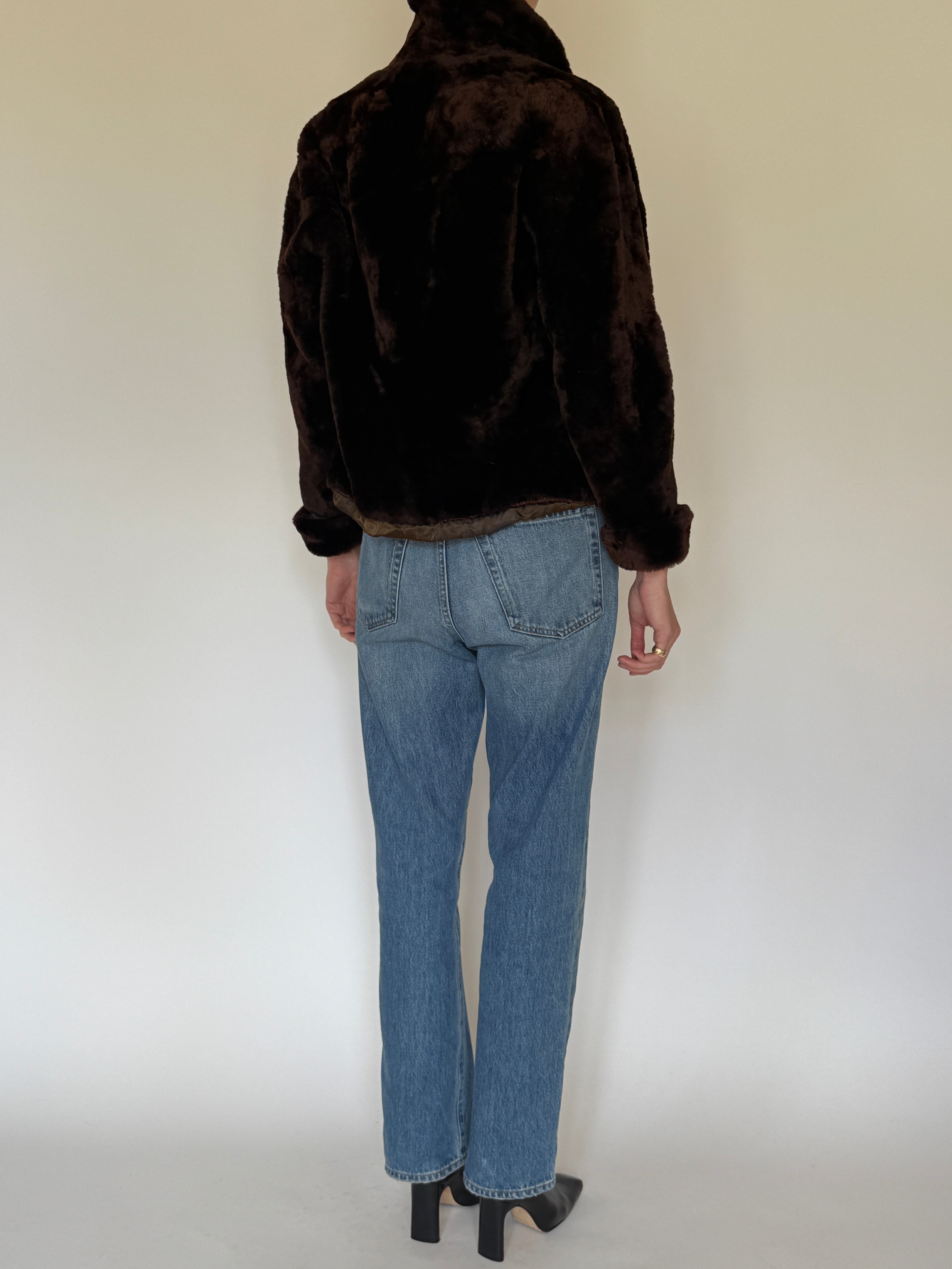 Vintage plush faux fur jacket back view