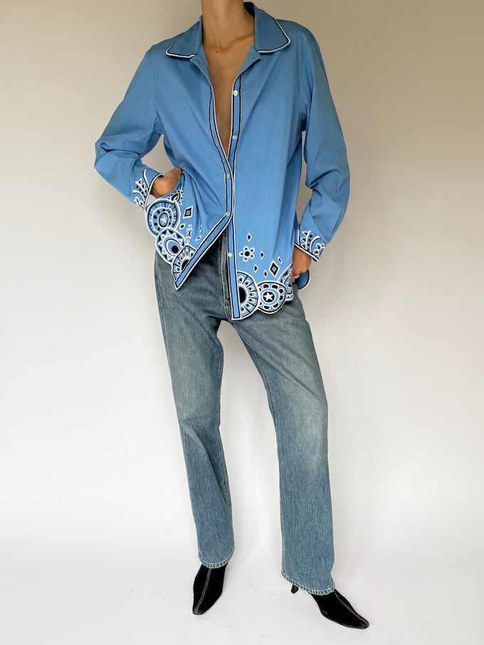Vintage Sky Blue Embroidered Blouse 6496