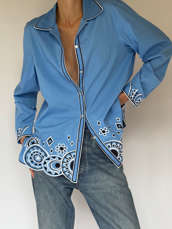 Vintage Sky Blue Embroidered Blouse 6496