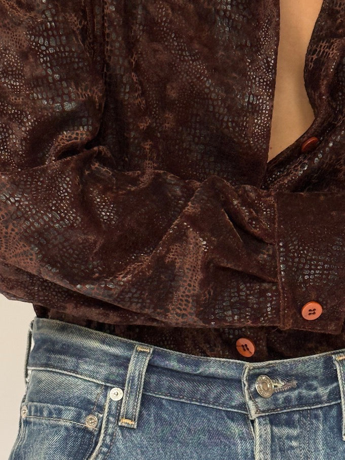 Vintage Snakeskin Shirt Brown 6502