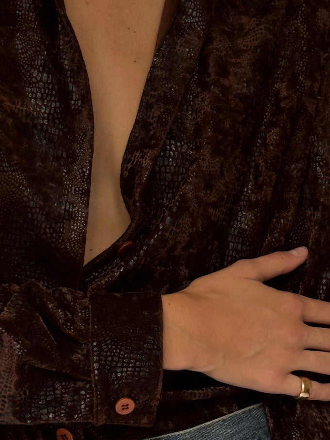 Vintage Snakeskin Shirt Brown 6502