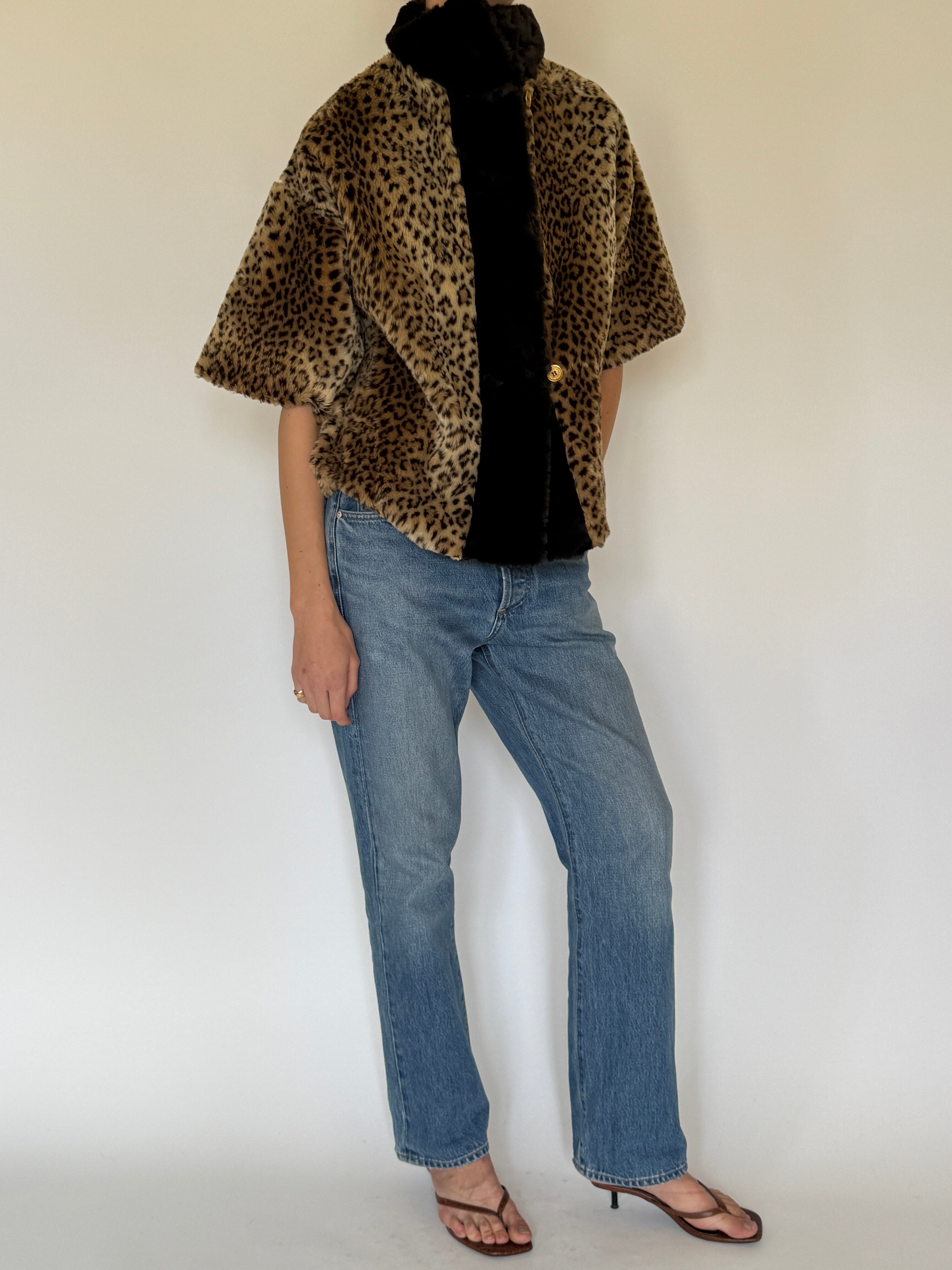 Vintage leopard faux fur jacket front view
