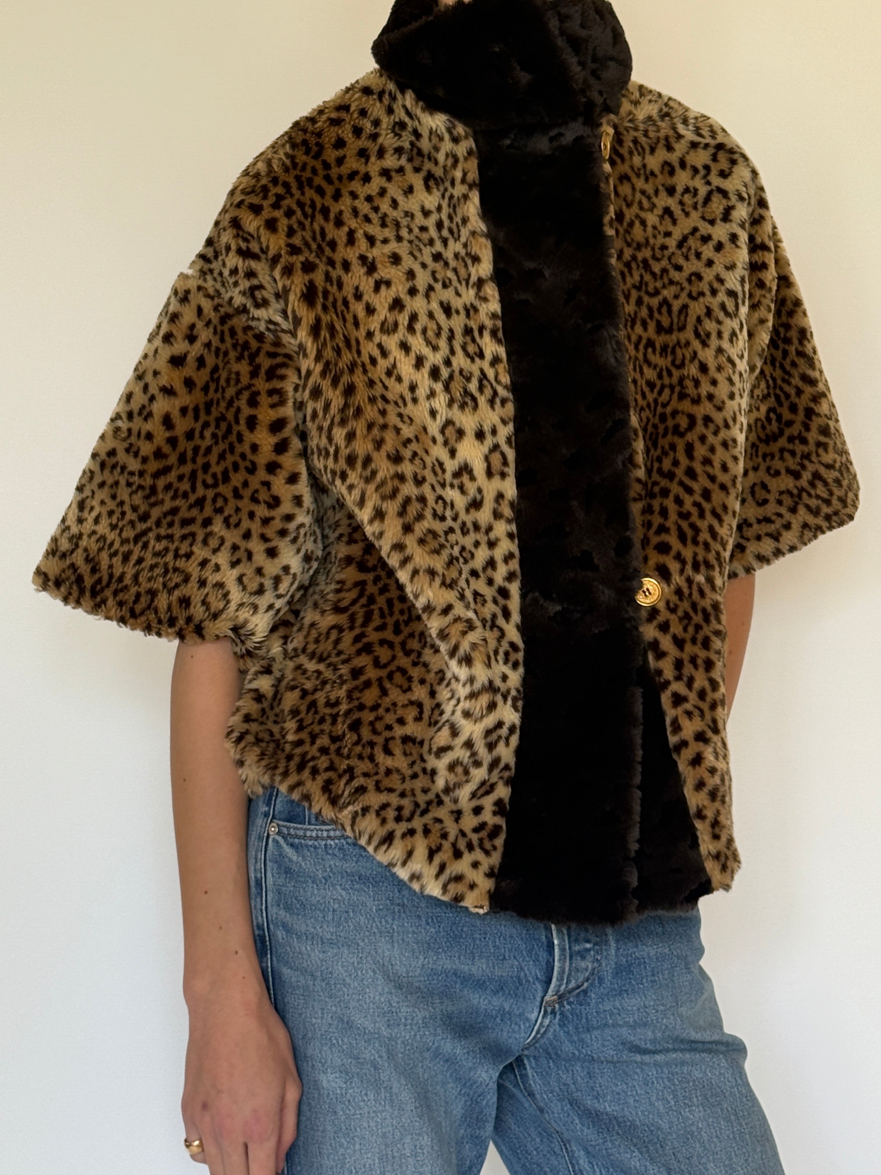 Vintage leopard faux fur jacket front view