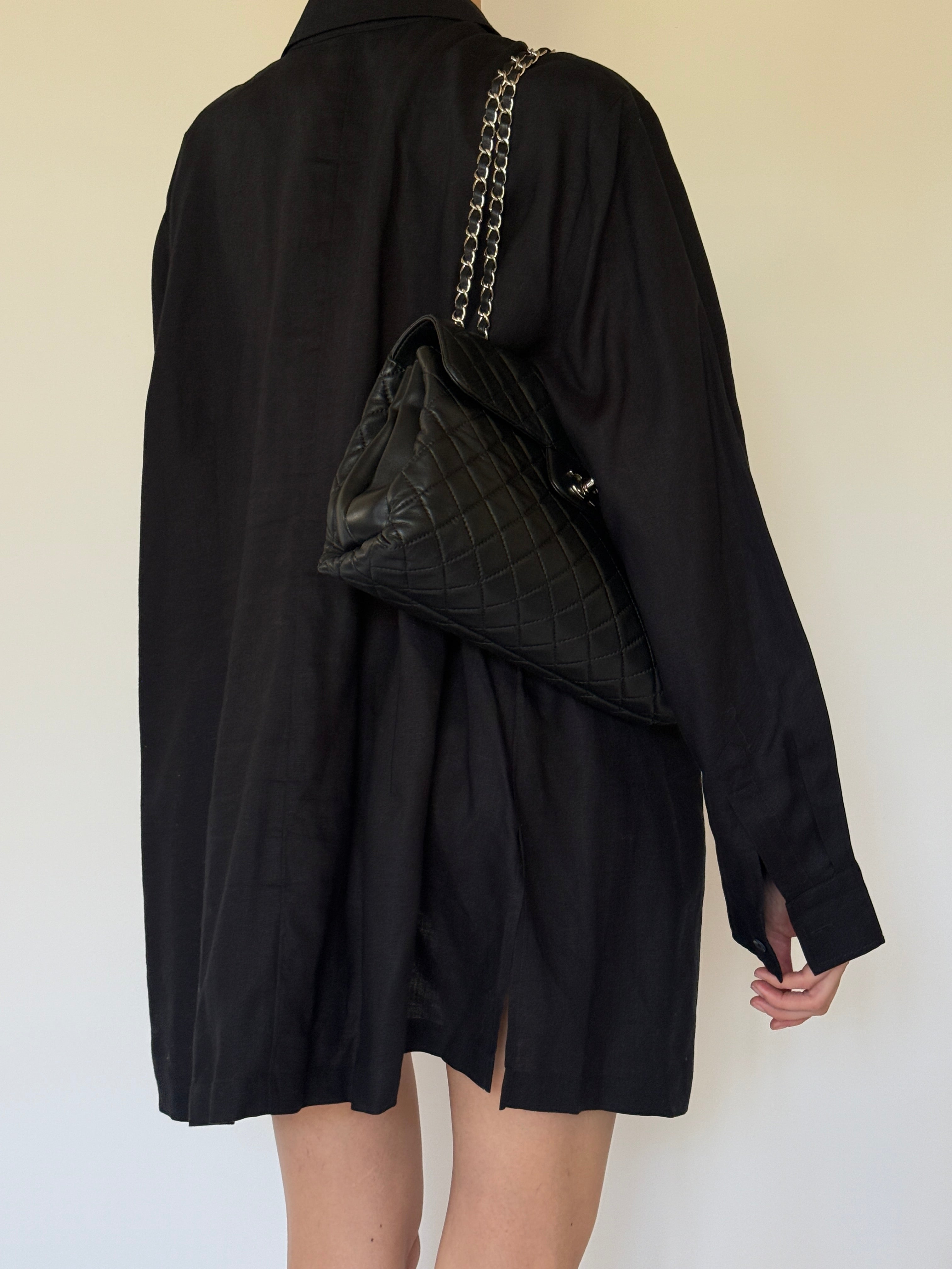 Vintage structured black shirt dress swim cover-up back view