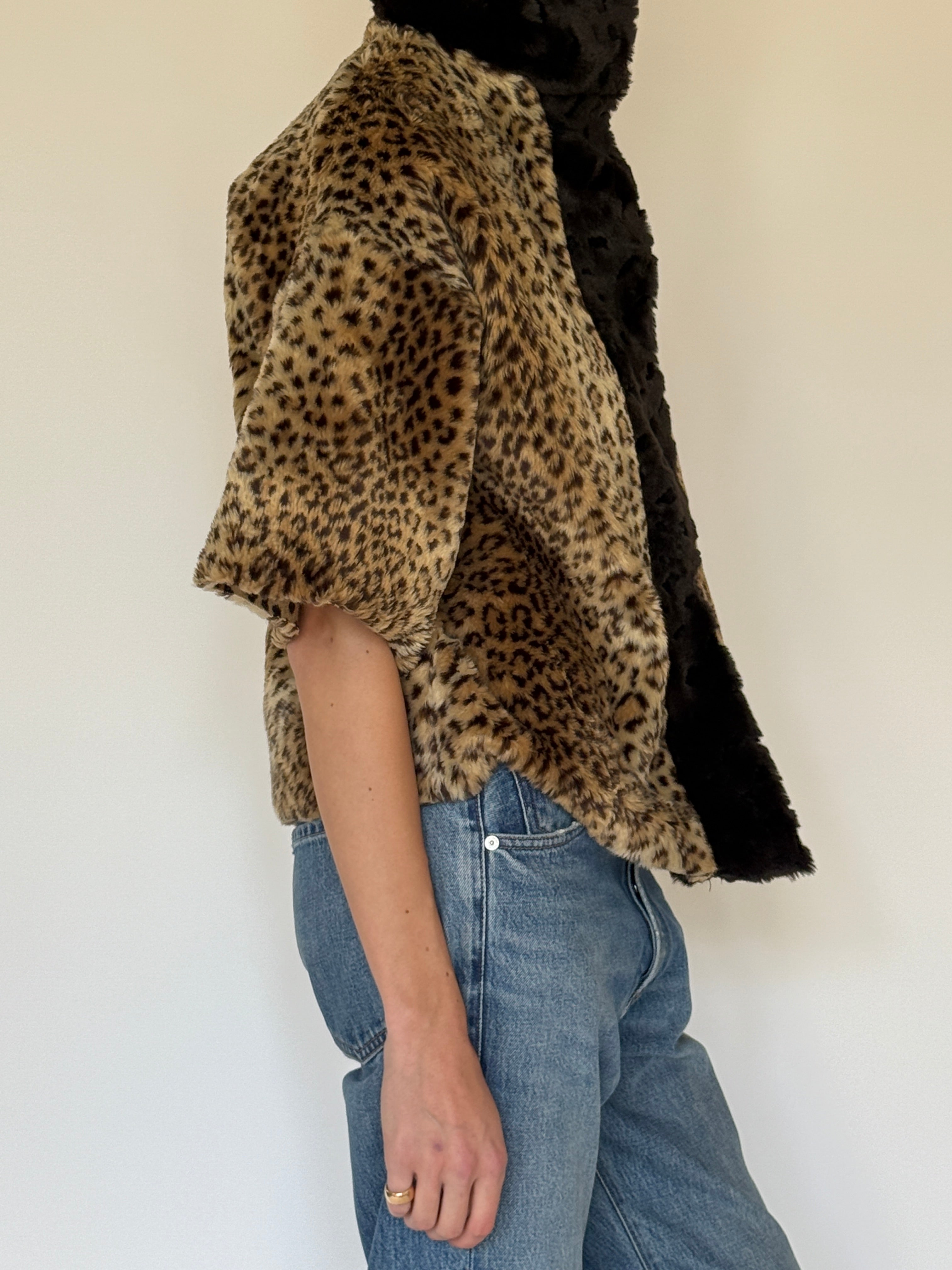 Vintage leopard faux fur jacket side view