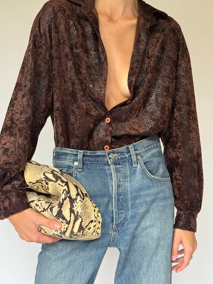 Vintage Snakeskin Shirt Brown 6502