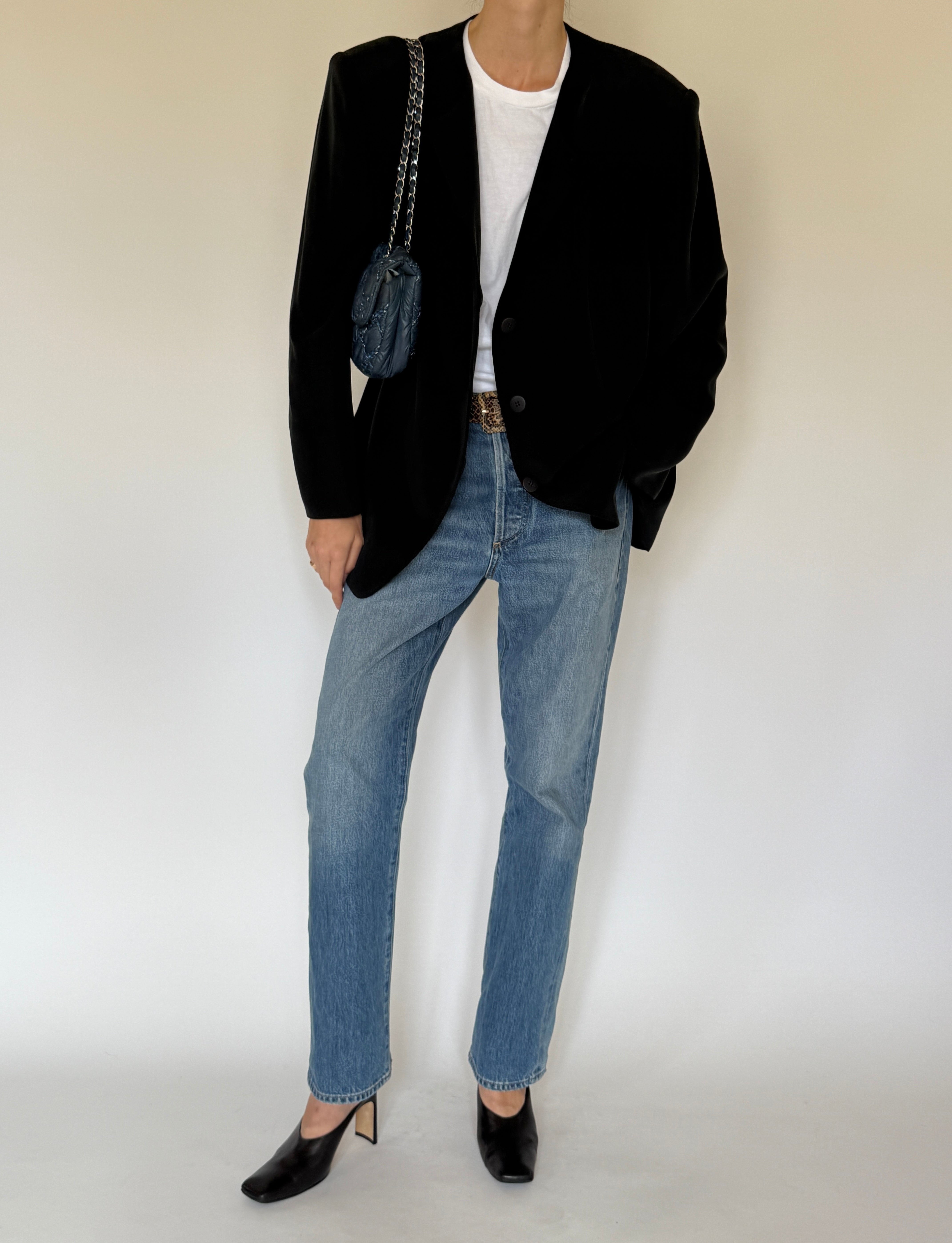Vintage black lightweight silk jacket front view