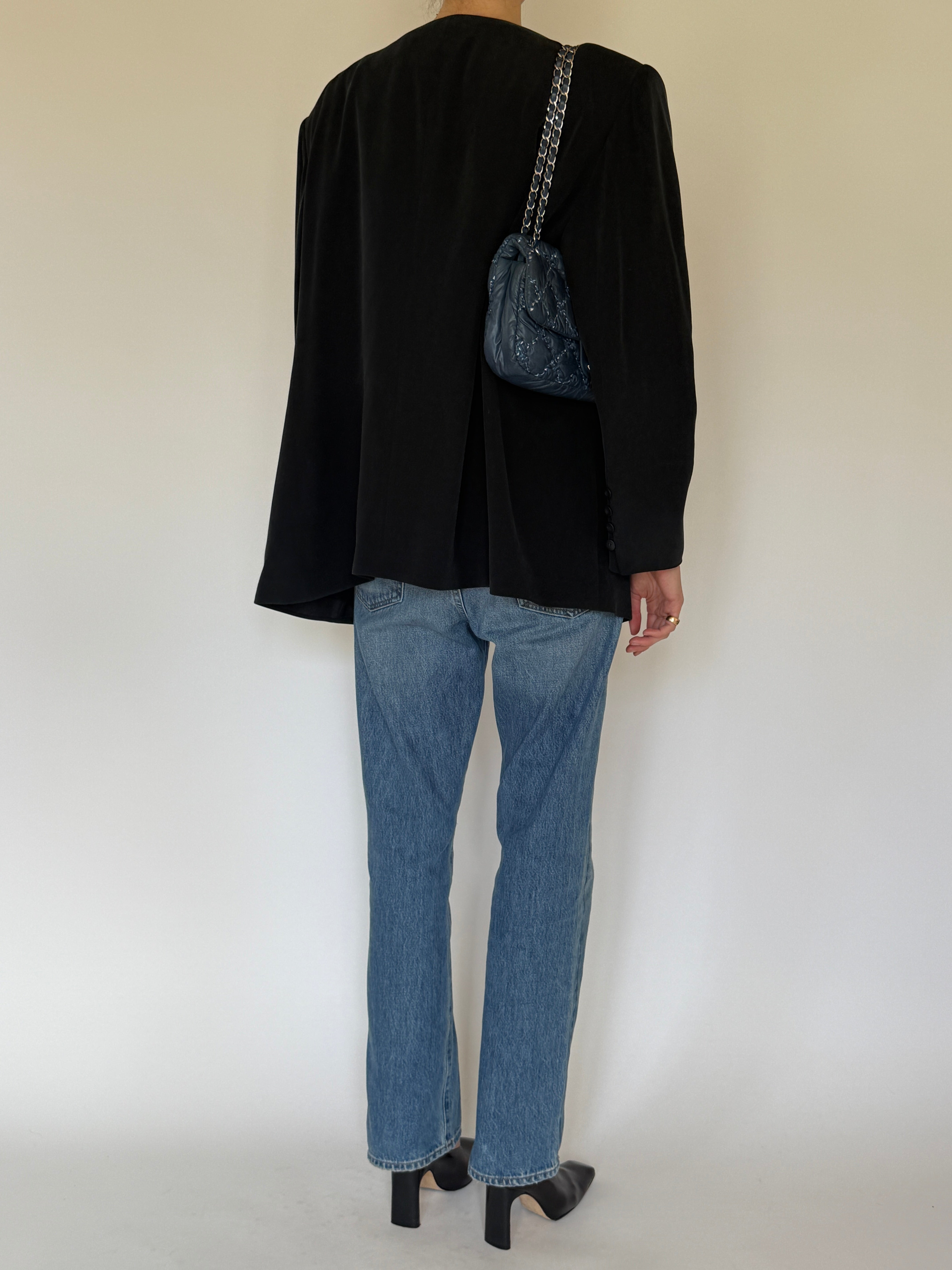 Vintage black lightweight silk jacket back view