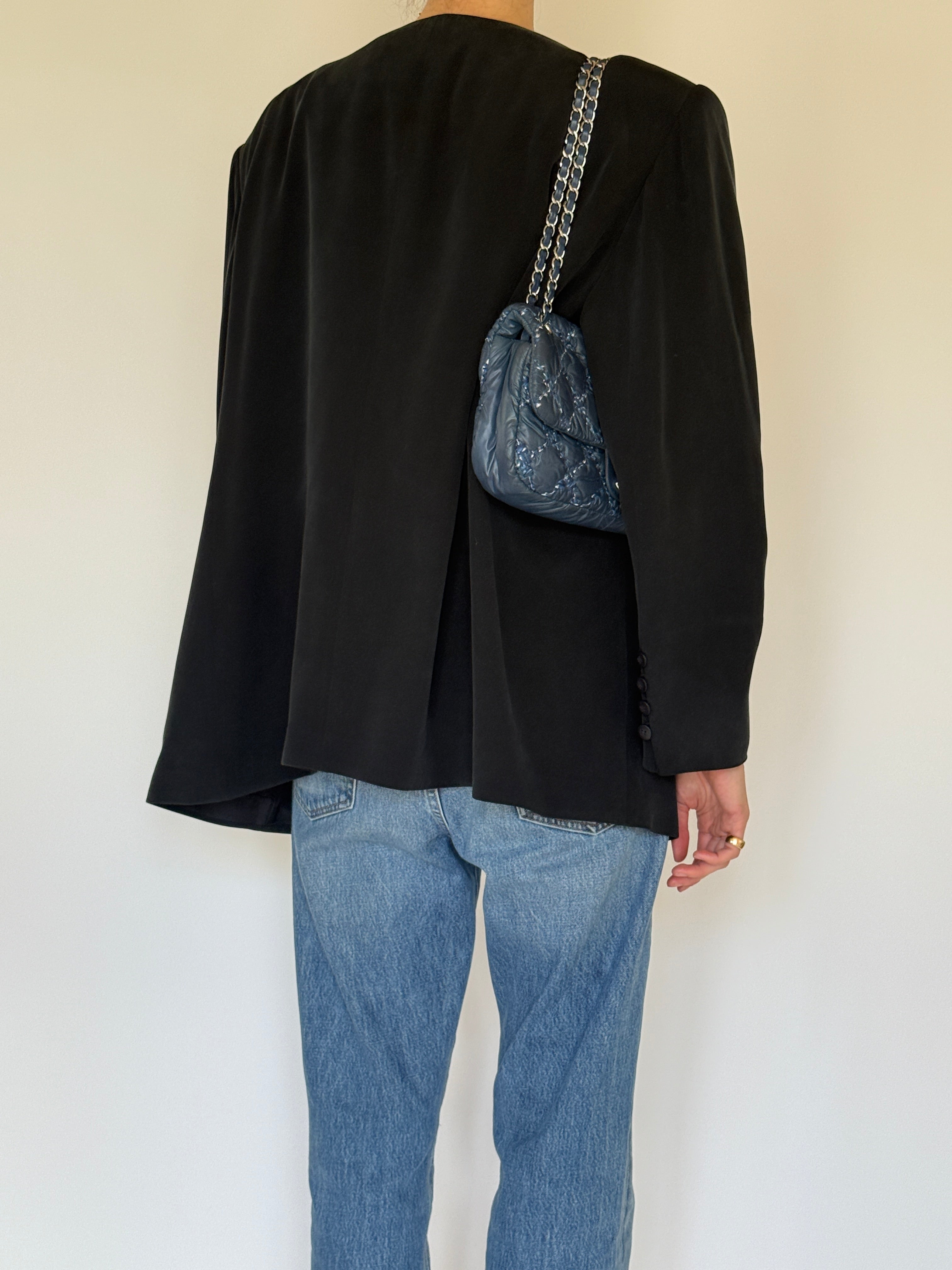 Vintage black lightweight silk jacket back view