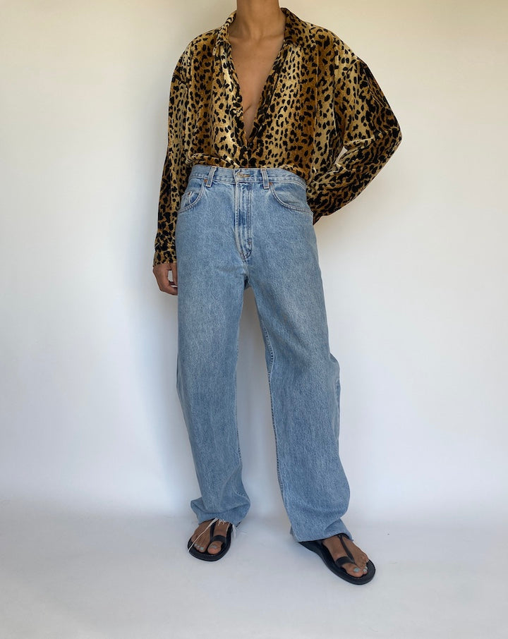 VINTAGE OVERSIZED VELVET ANIMAL PRINTED BLOUSE 3161