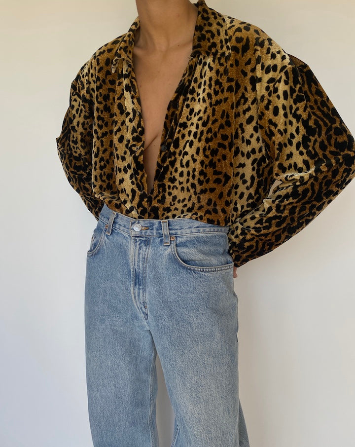 VINTAGE OVERSIZED VELVET ANIMAL PRINTED BLOUSE 3161