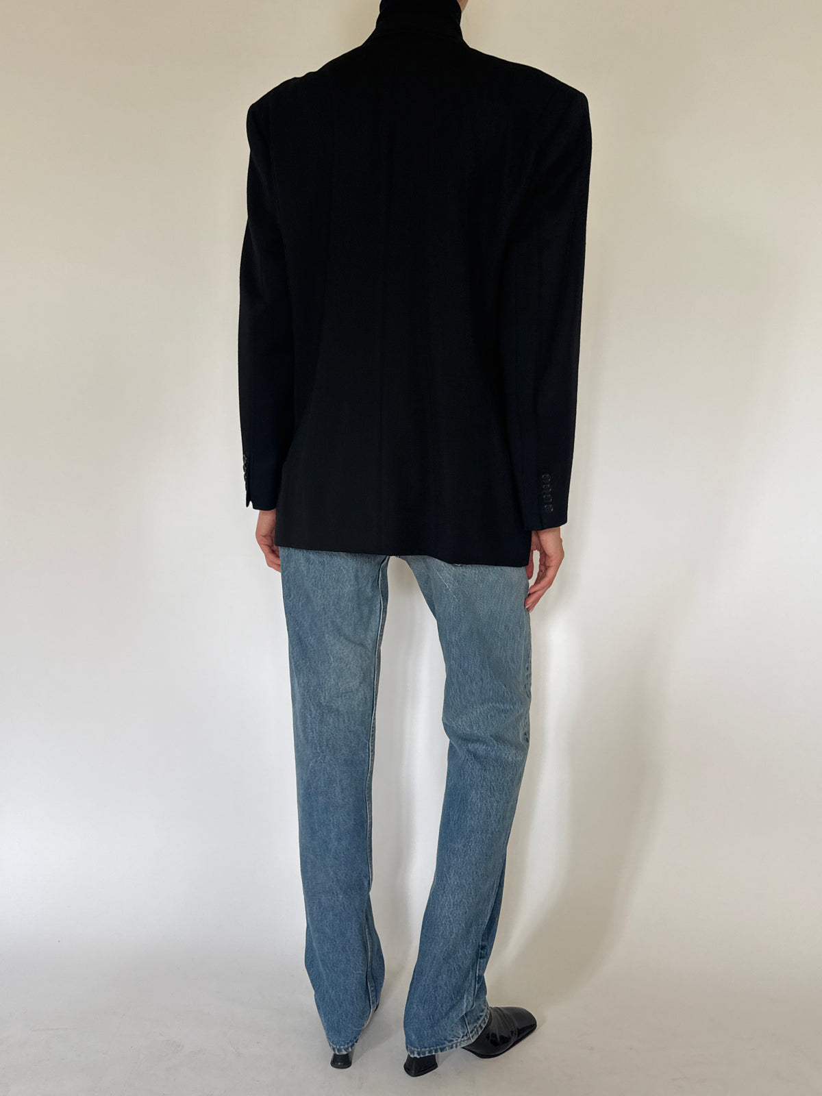 Vintage Double-Breasted 100% Wool Blazer Black 7229