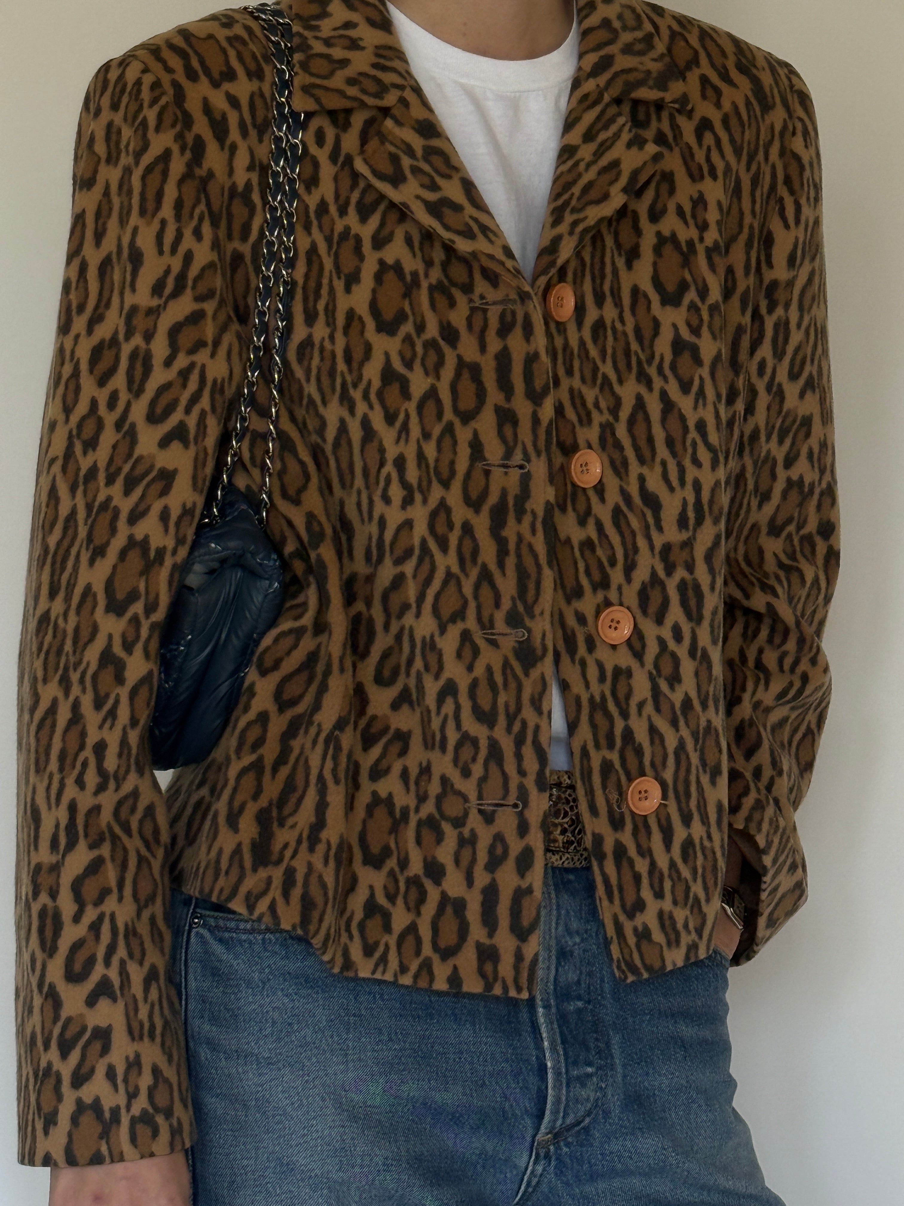 Vintage leopard print cashmere wool blend jacket front view