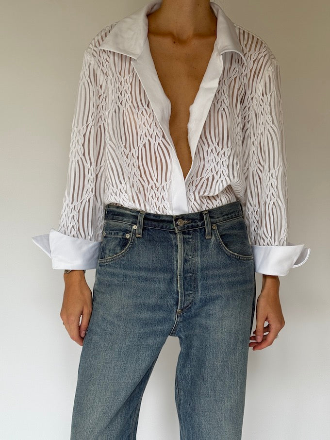 Vintage Textured Sheer Shirt 6486