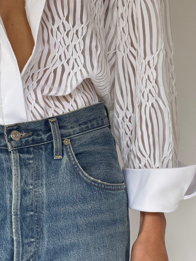 Vintage Textured Sheer Shirt 6486