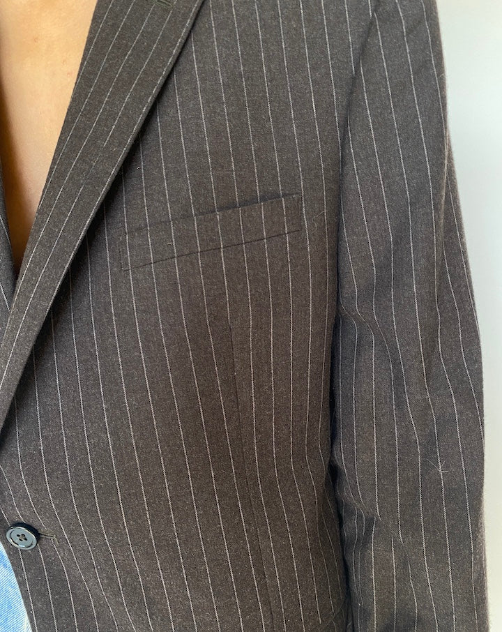 VINTAGE BROWN PINSTRIPED WOOL BLAZER 3164