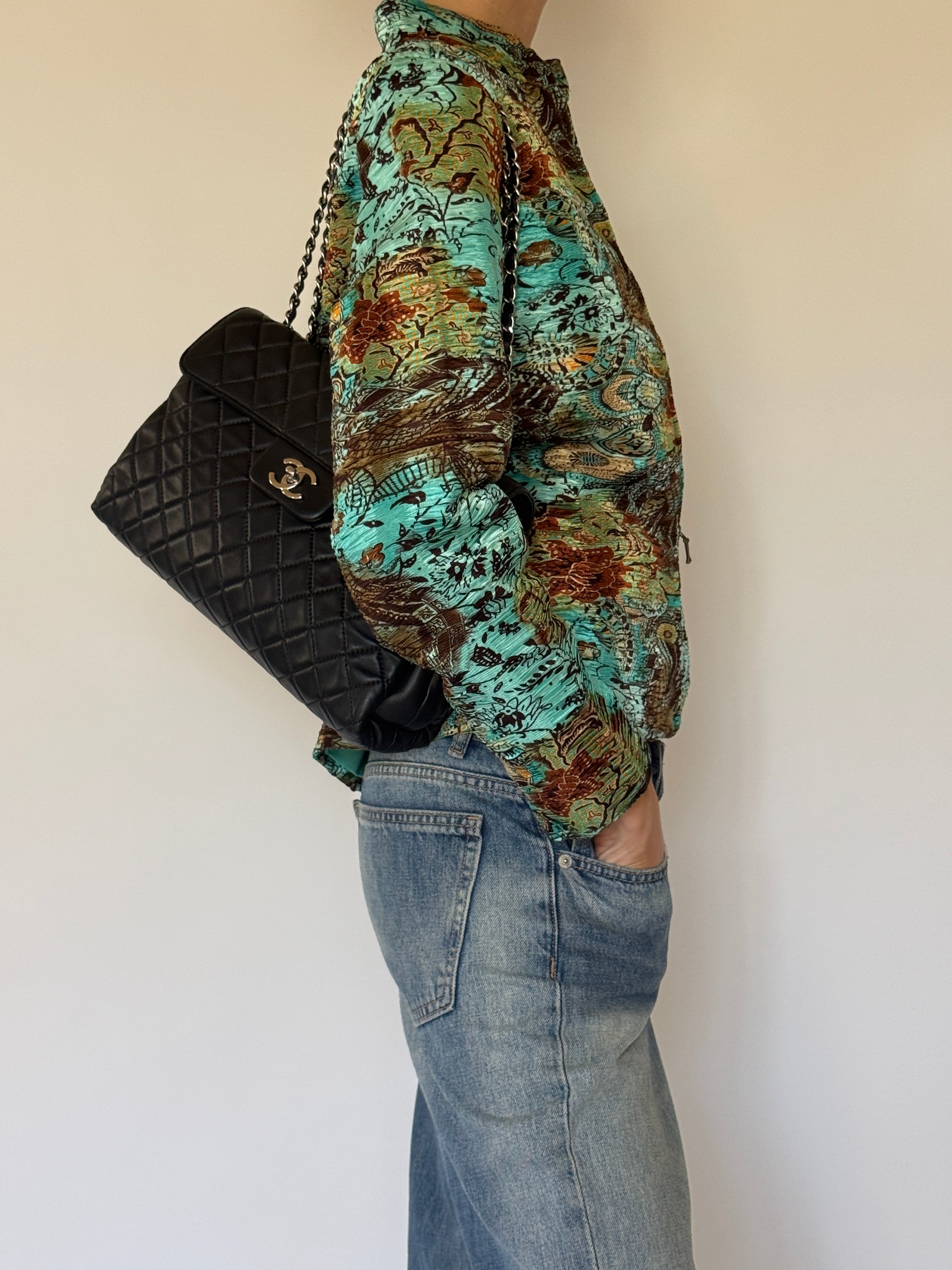 Vintage turquoise brocade lightweight jacket side view