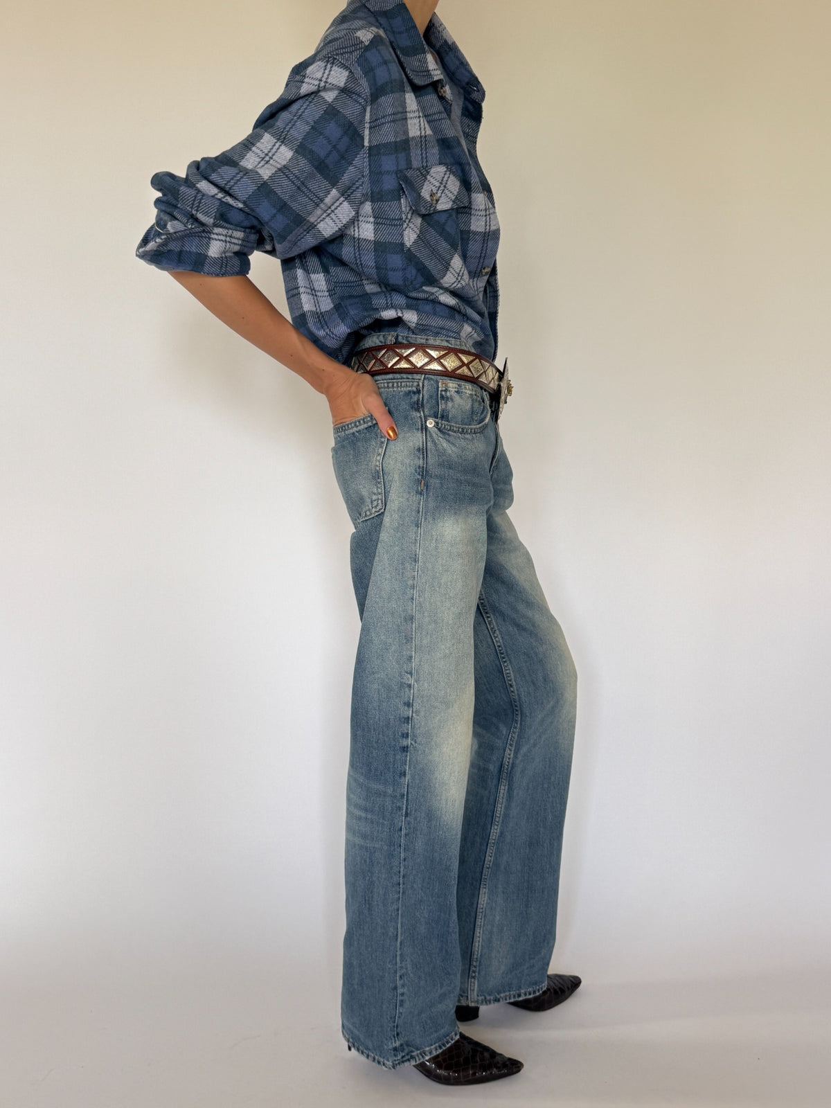 Vintage blue plaid shirt final styled angle