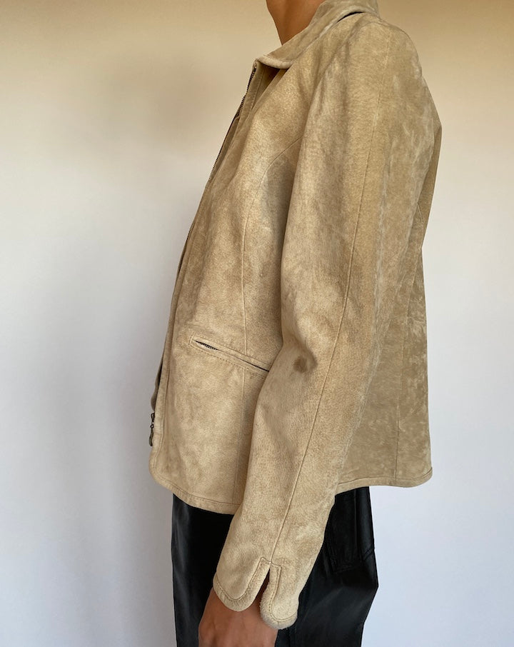 VINTAGE BEIGE SUEDE LEATHER JACKET 2657