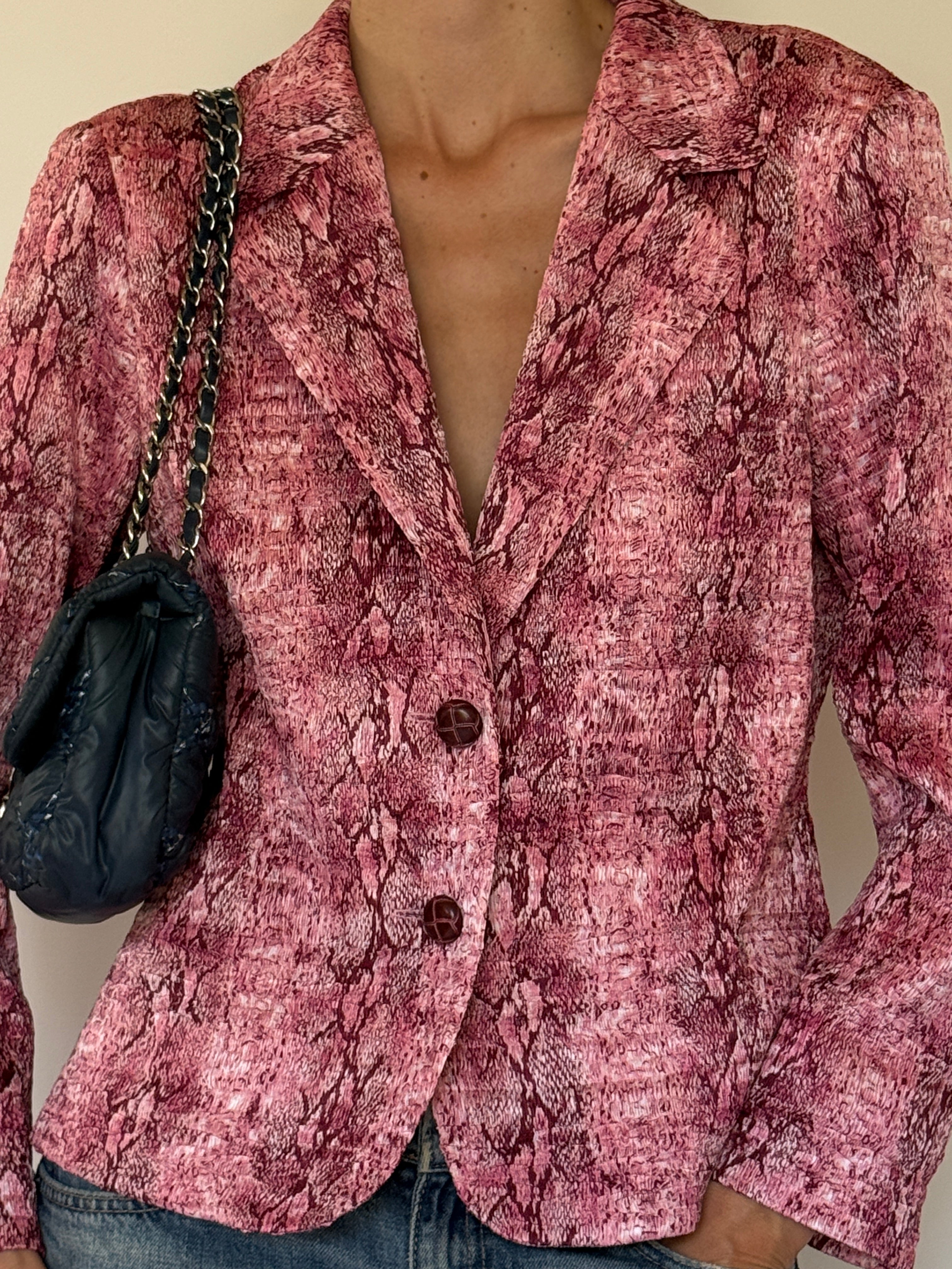 Vintage pink textured blazer front view