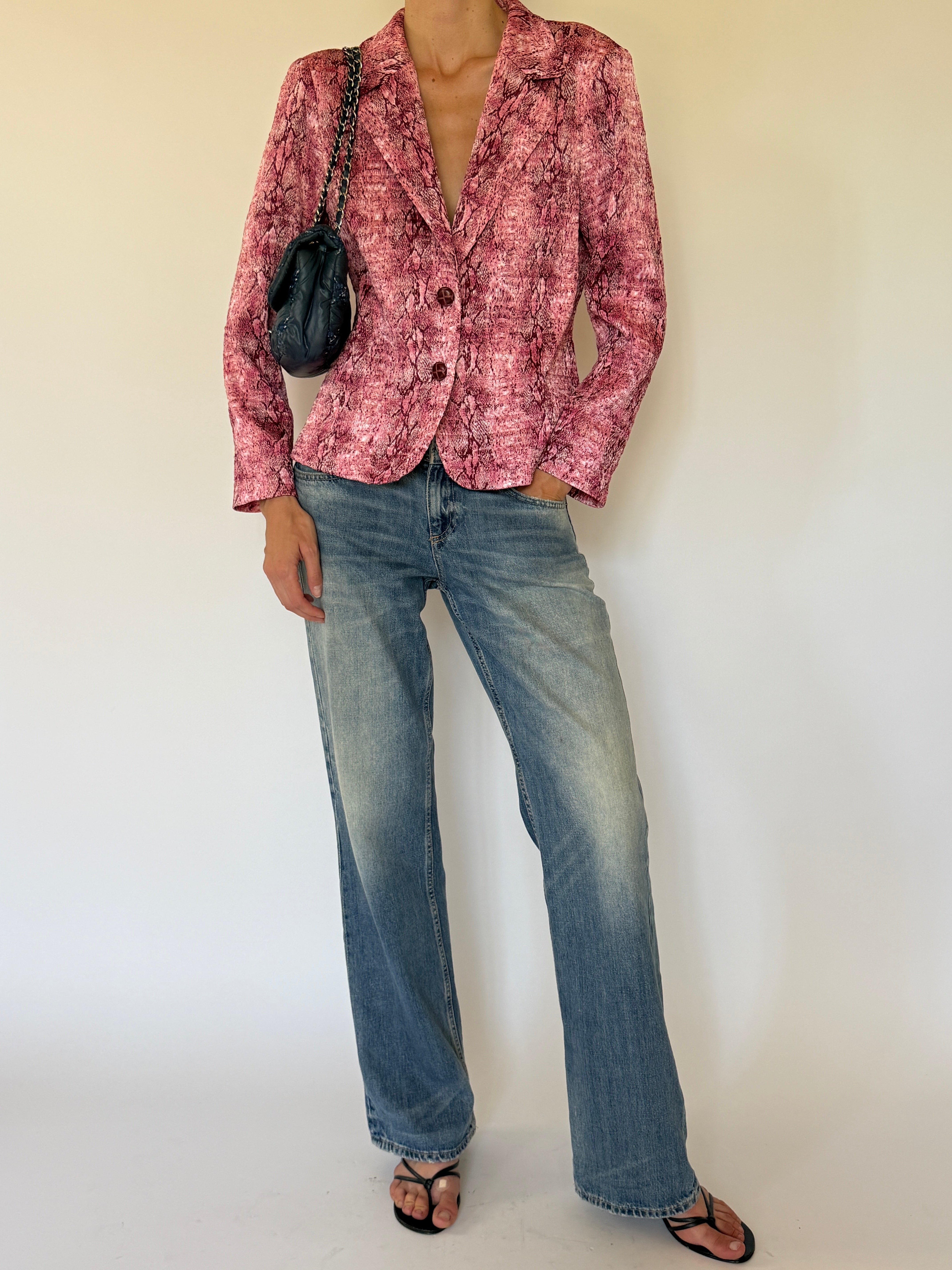Vintage pink textured blazer front view