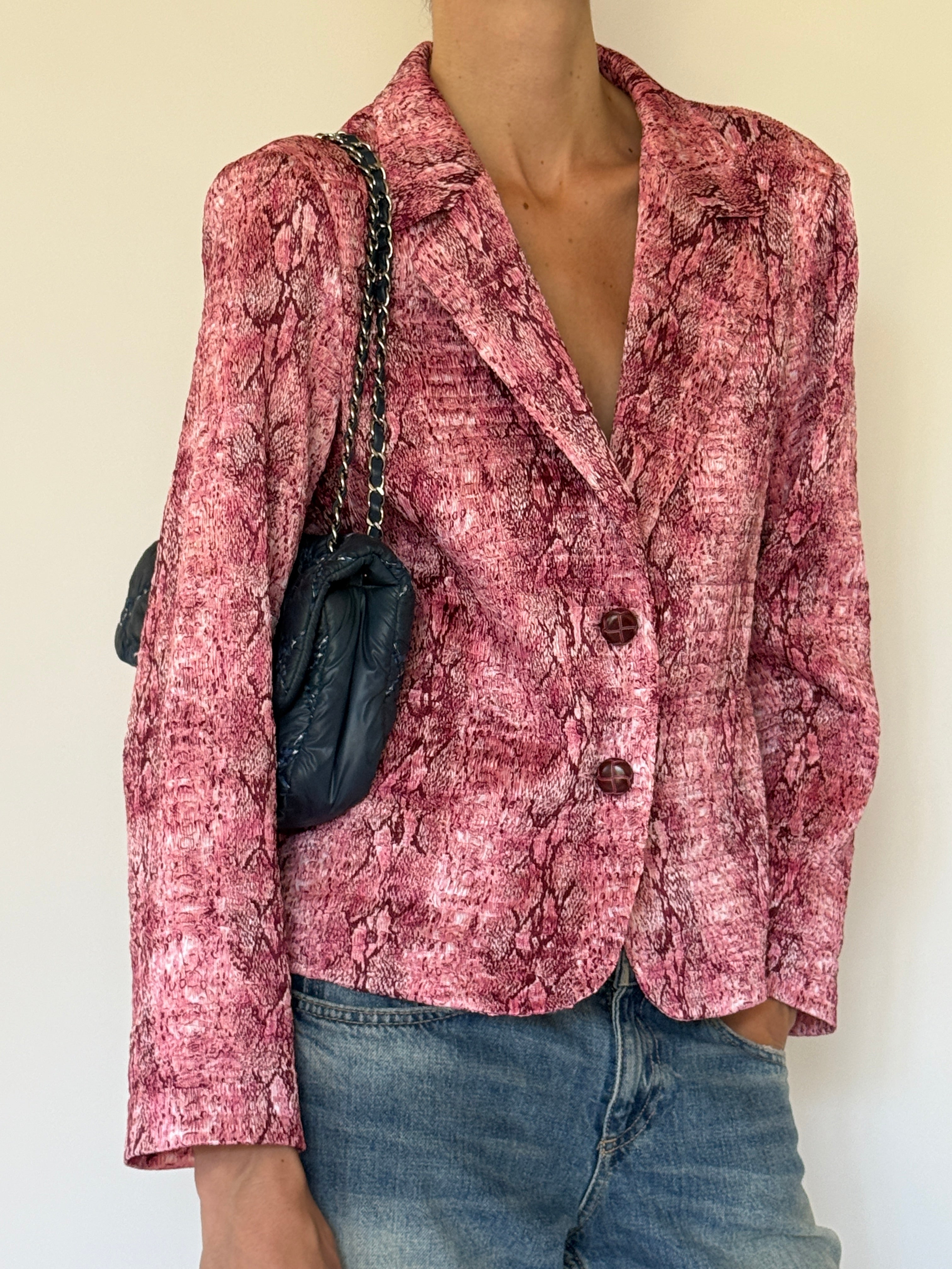 Vintage pink textured blazer front view