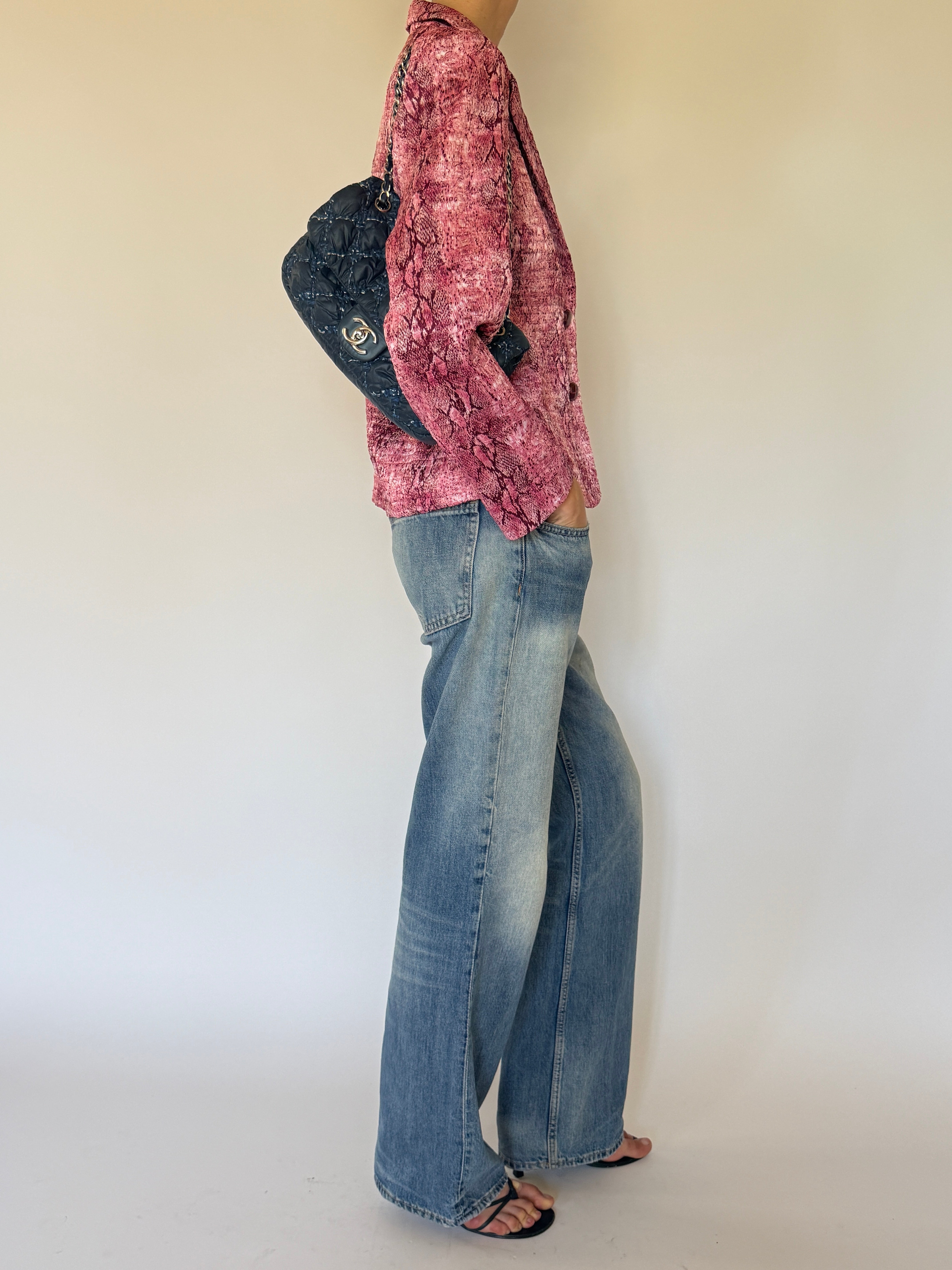 Vintage pink printed blazer side view