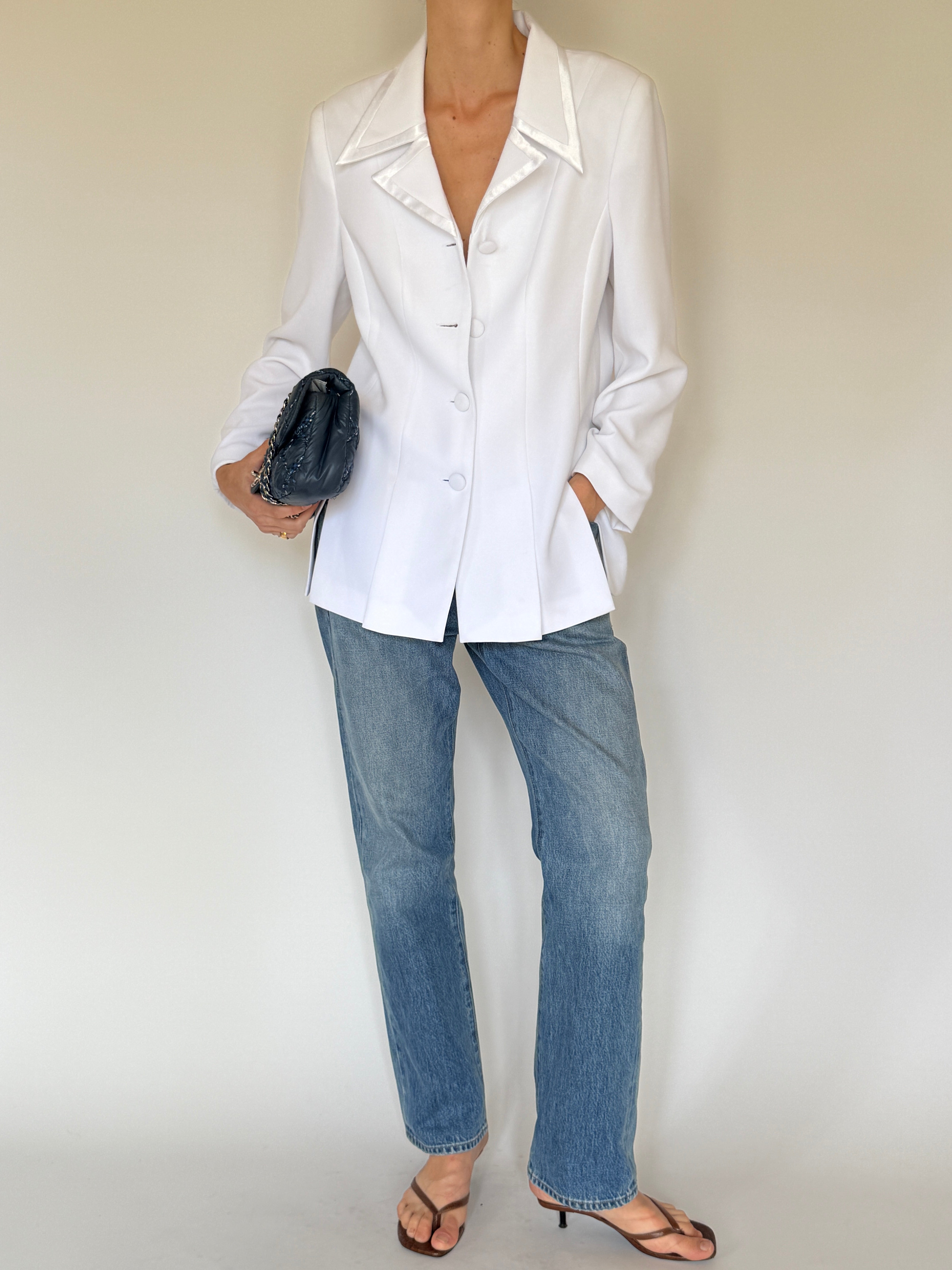 Vintage white structured blazer front view