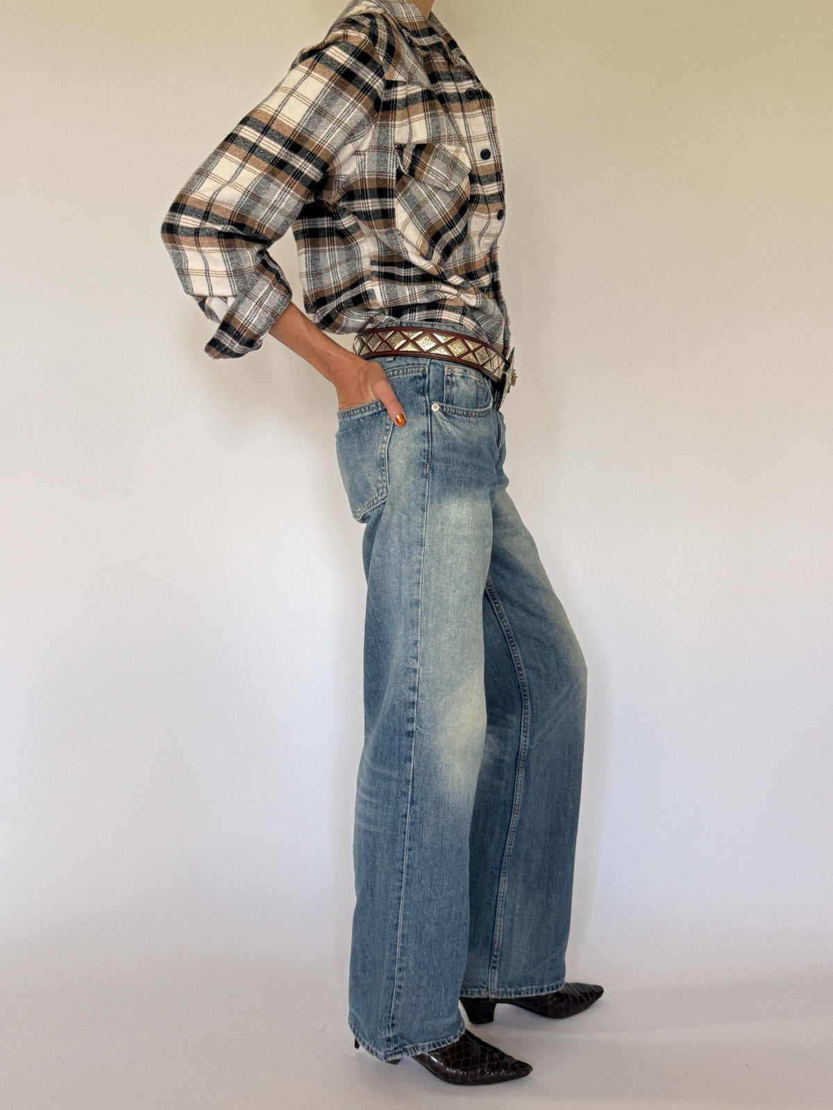 Vintage plaid flannel shirt side view