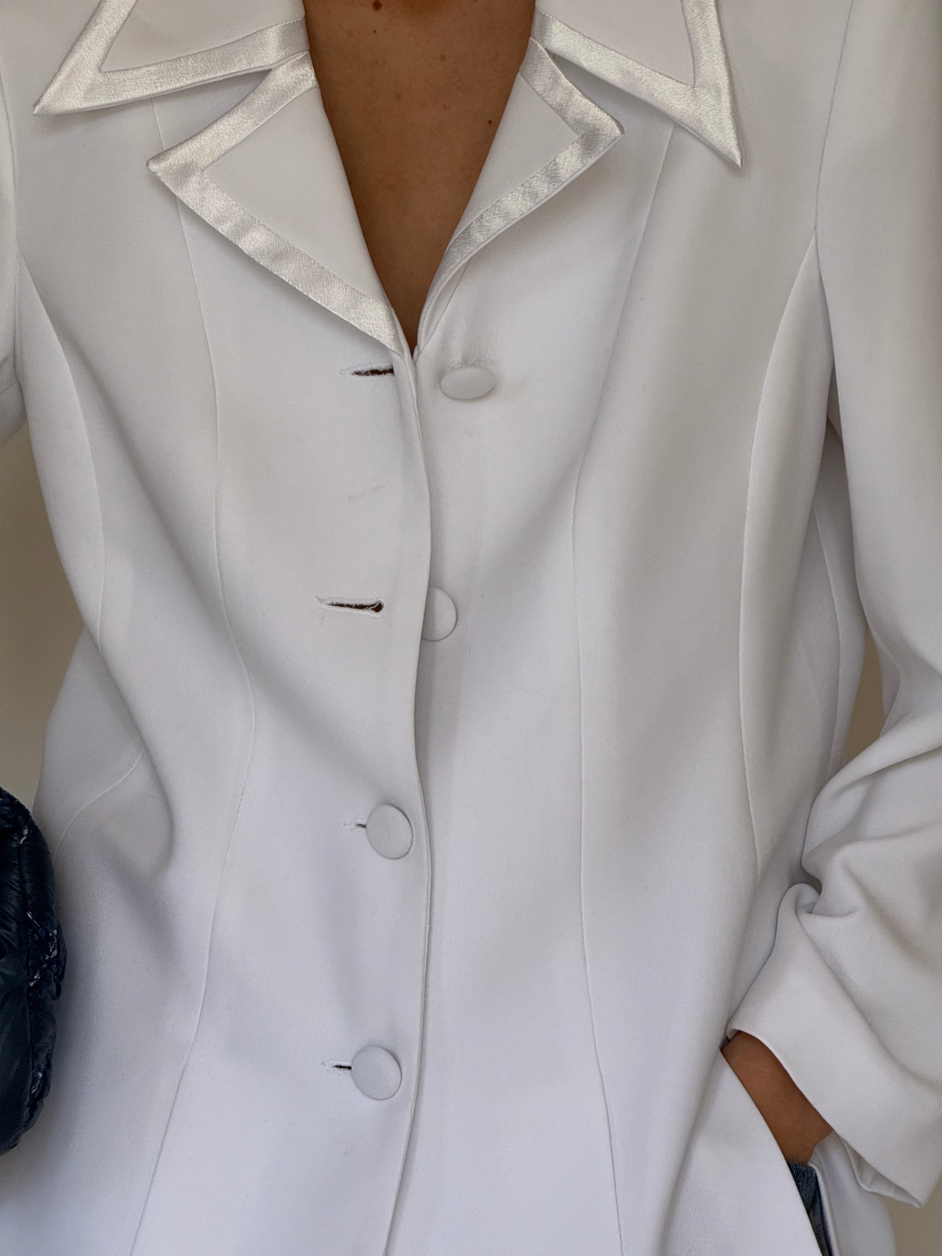 Vintage satin-trimmed lapel close-up