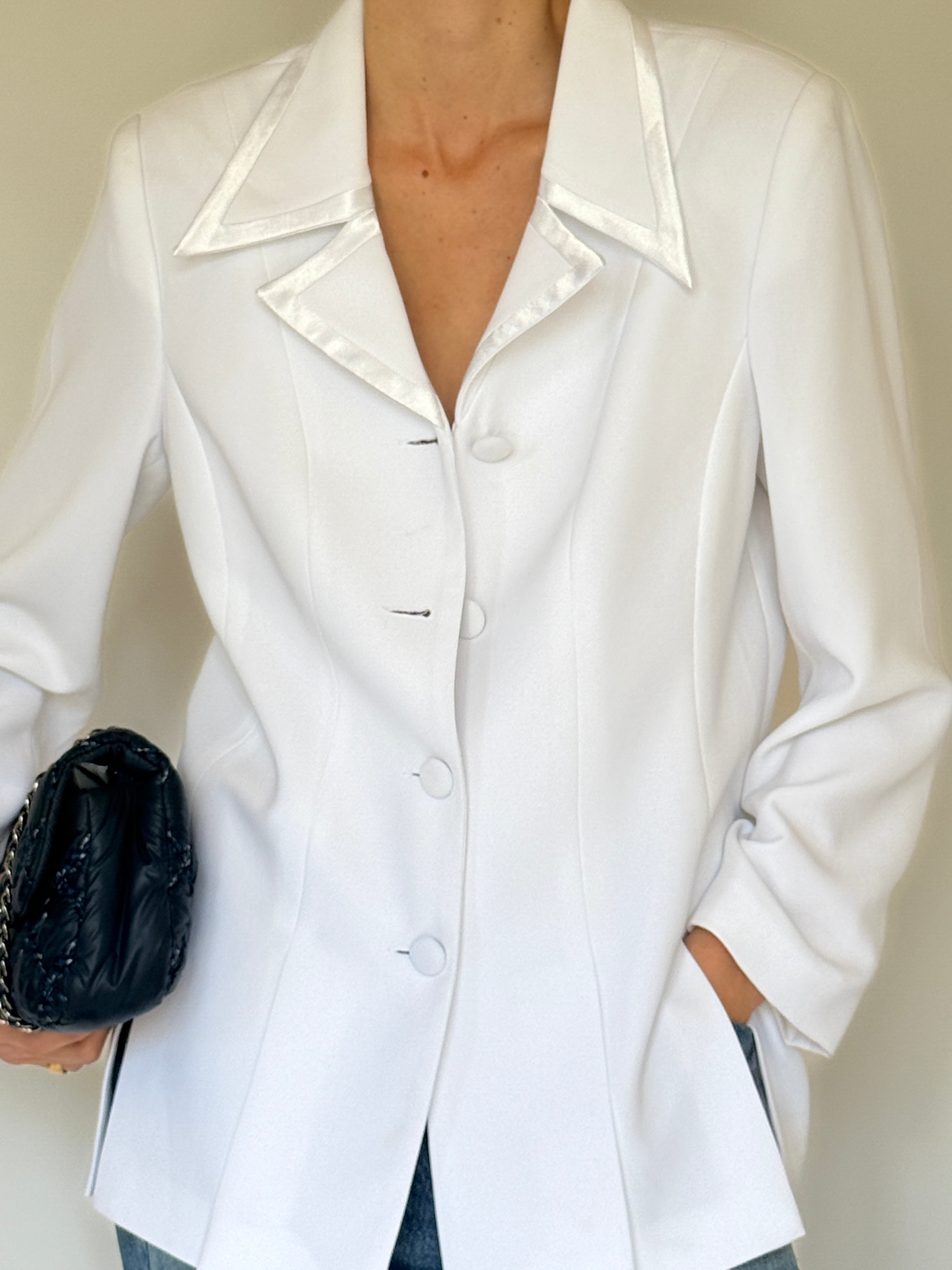 Vintage satin-trimmed lapel close-up