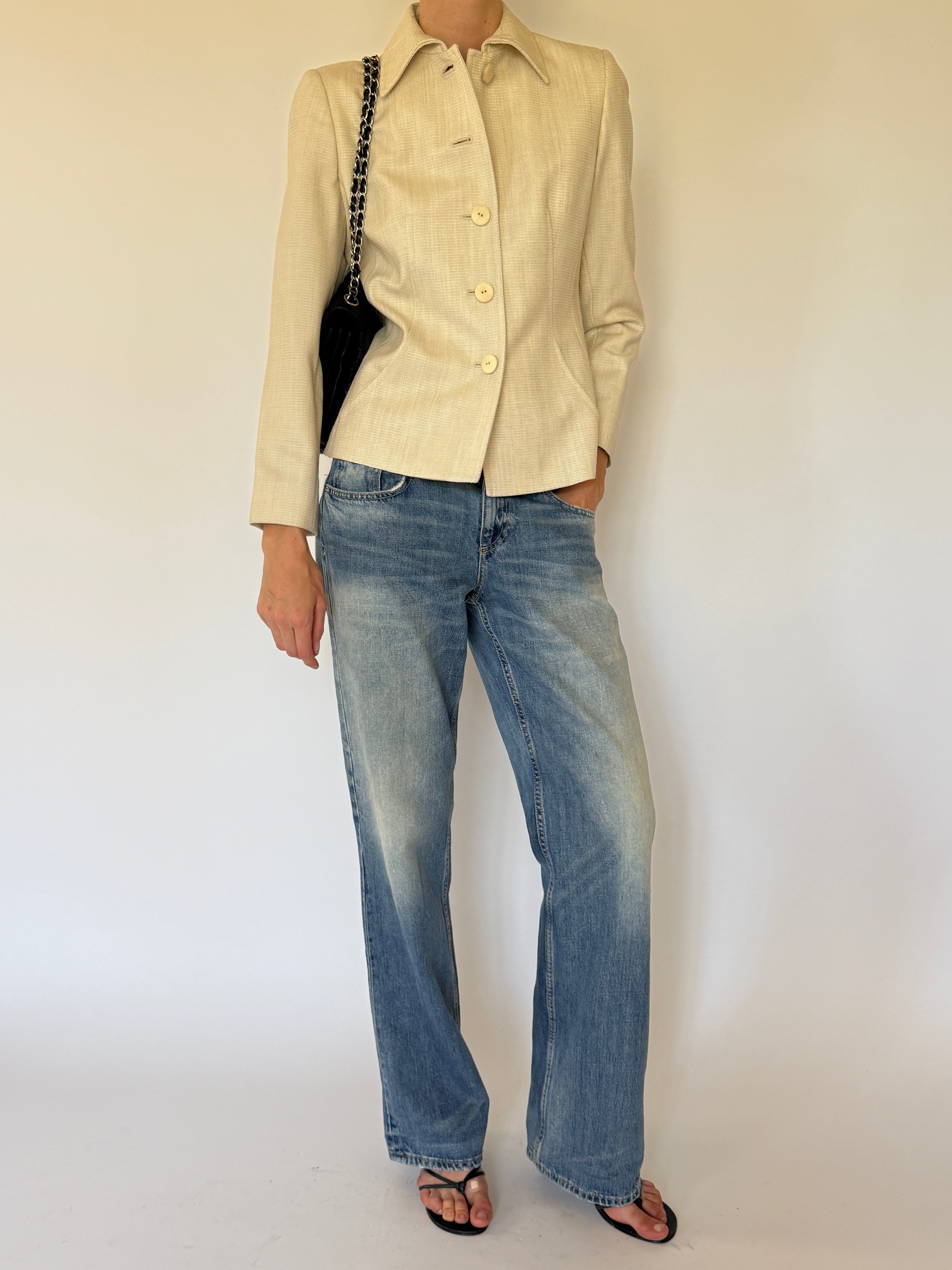 Vintage cream structured jacket angled front view