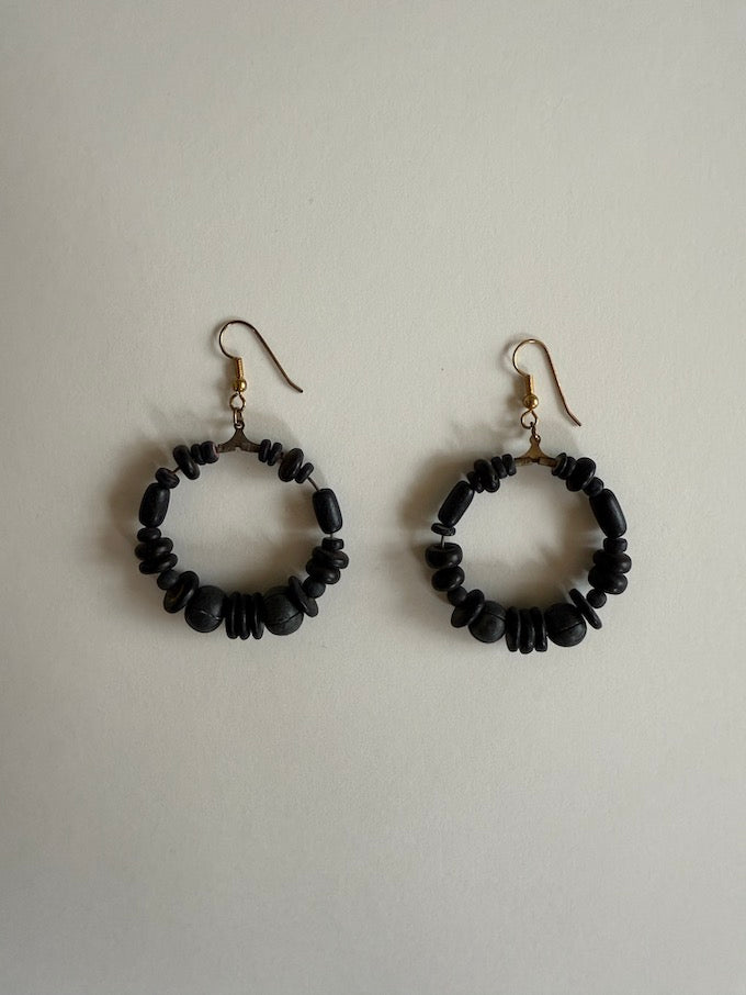 Vintage Beaded Hoop Earrings Black