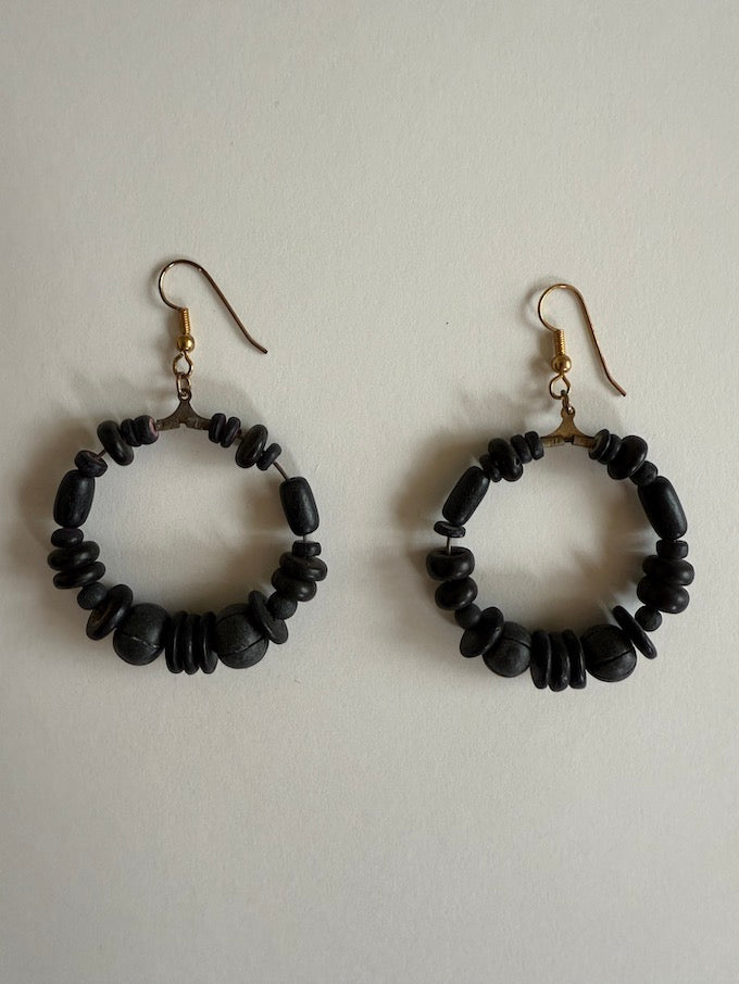 Vintage Beaded Hoop Earrings Black