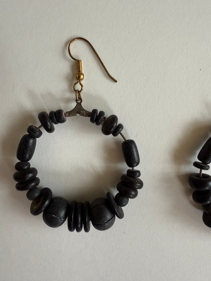 Vintage Beaded Hoop Earrings Black