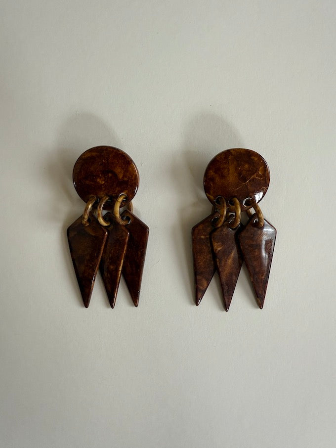 Vintage Marbled Brown Geometric Drop Earrings