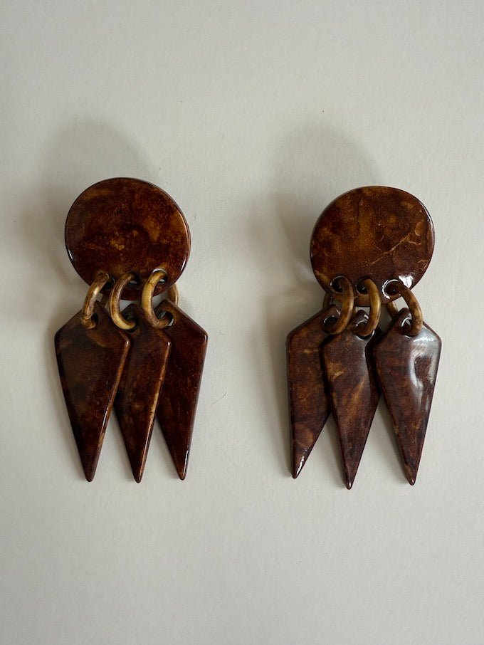 Vintage Marbled Brown Geometric Drop Earrings
